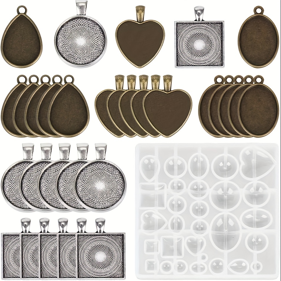 30pcs Pendantdiymold Set, Circular Square Heart-shaped Teardrop Oval Pendant With 1diyresin Mold, Used For Pendant…: retailer-supplied image