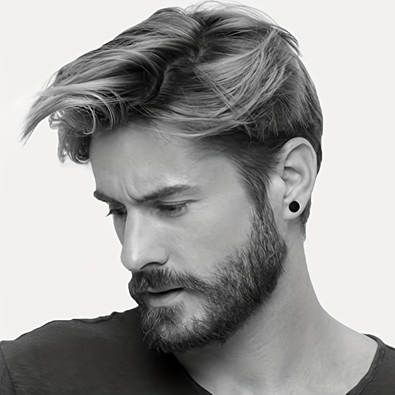 6pair Men's 3mm & 8mm Silvery Round Stud Earrings Set