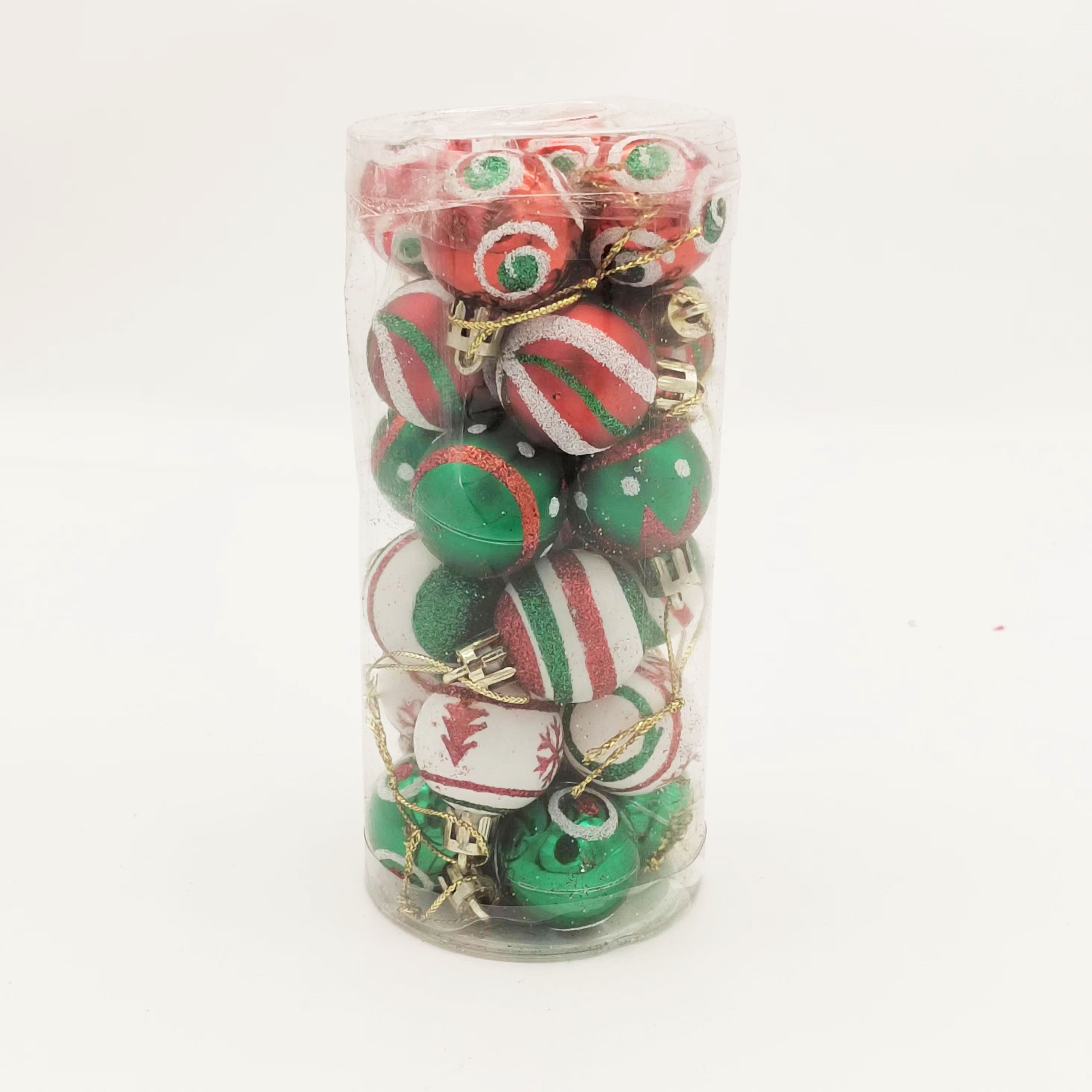 Image of 24pcs 1.18in/3cm Mini Cute Christmas Ball Ornaments - Elf Red Green White Shatterproof Ball Set Featuring Elf Shapes, Small Tree Hanging And Indoor Outdoor Home Decorations