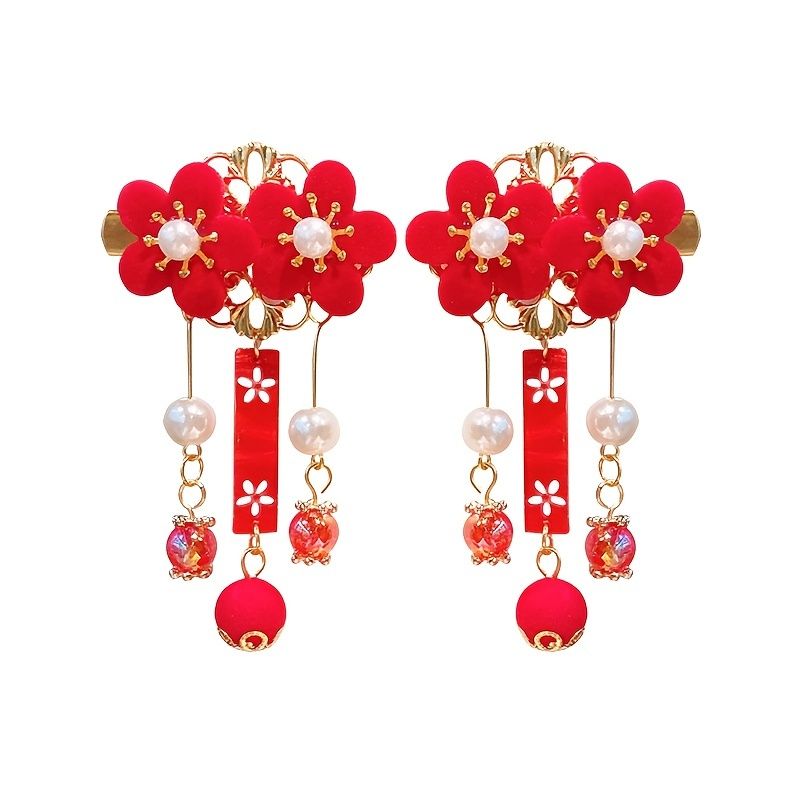 Children's Girls Chinese Hanfu Headwear Red Tassel Step Shaping Flowers Hairpin  Hair Clip Kids Ancient Style Hairpin Hair Accessories New Year - Clothing,  Shoes & Jewelry - Temu