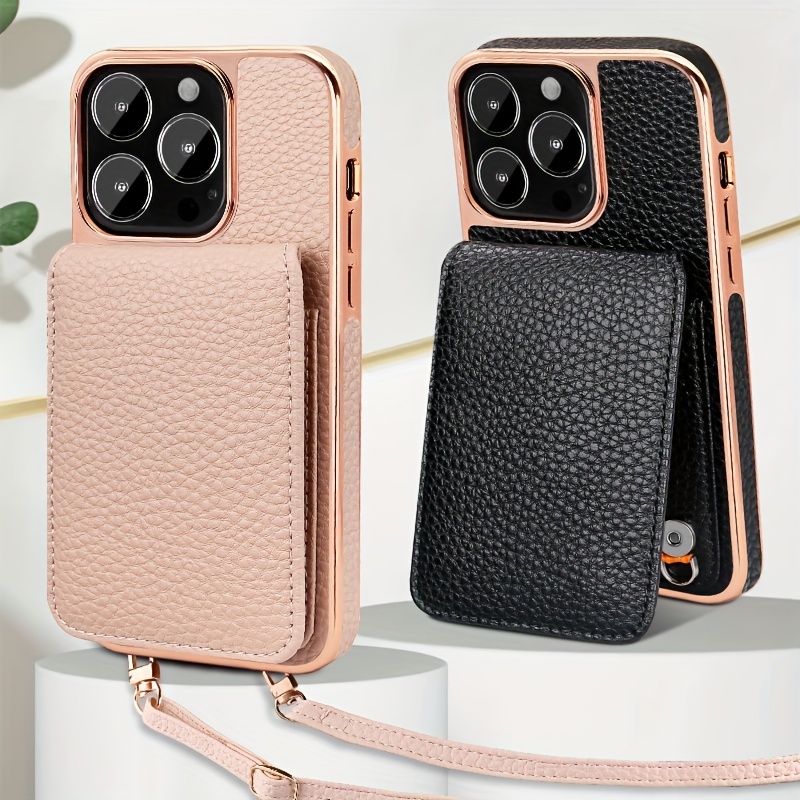 Stylish Leather Crossbody Phone Case For Iphone 14/13 Pro Max W/ Card Slot  & Stand - Mobile Cover - Temu