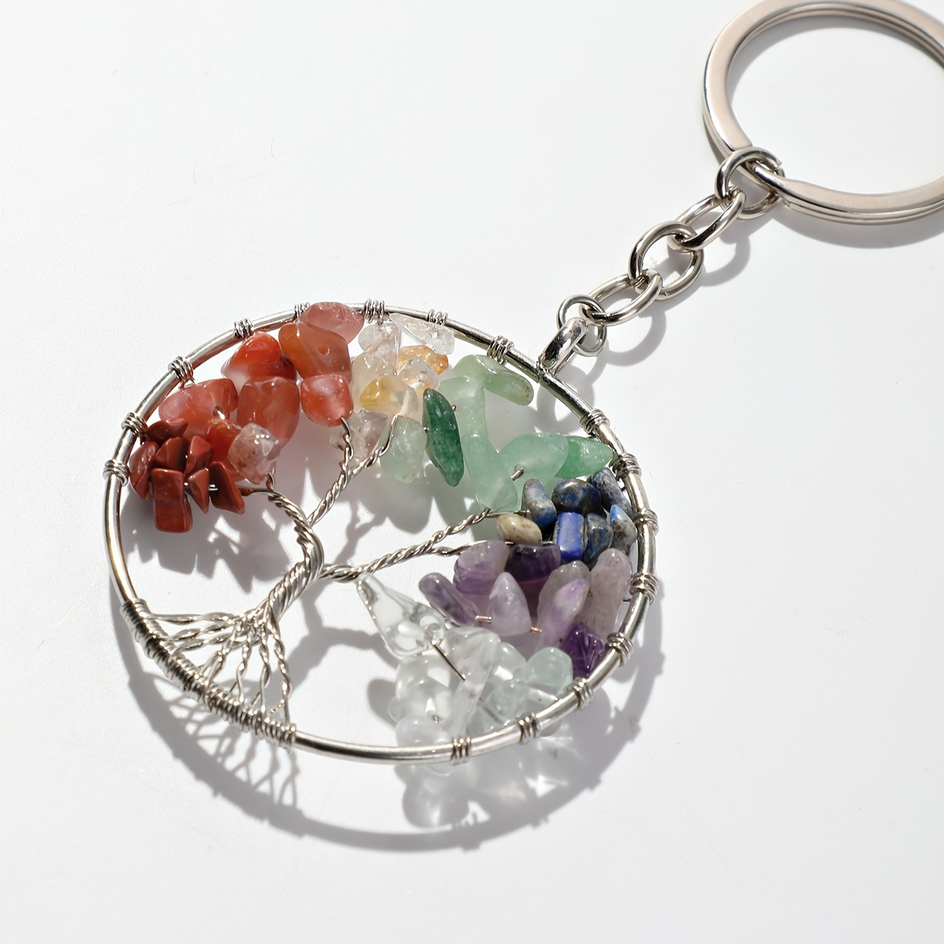 Tree Of Life Natural Stone Keychain Creative Alloy Key Chain Ring