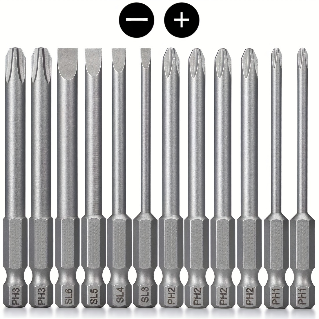 

12pcs Slotted Phillips Screwdriver Bit Set, 1/4 Inches Hex Shank S2 Steel Magnetic 3 Inch Long Drill Bits
