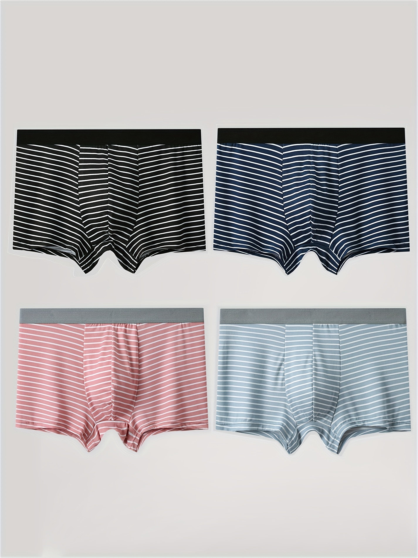 Mens Stripe Boxer Briefs Breathable Comfortable Soft Quick Drying