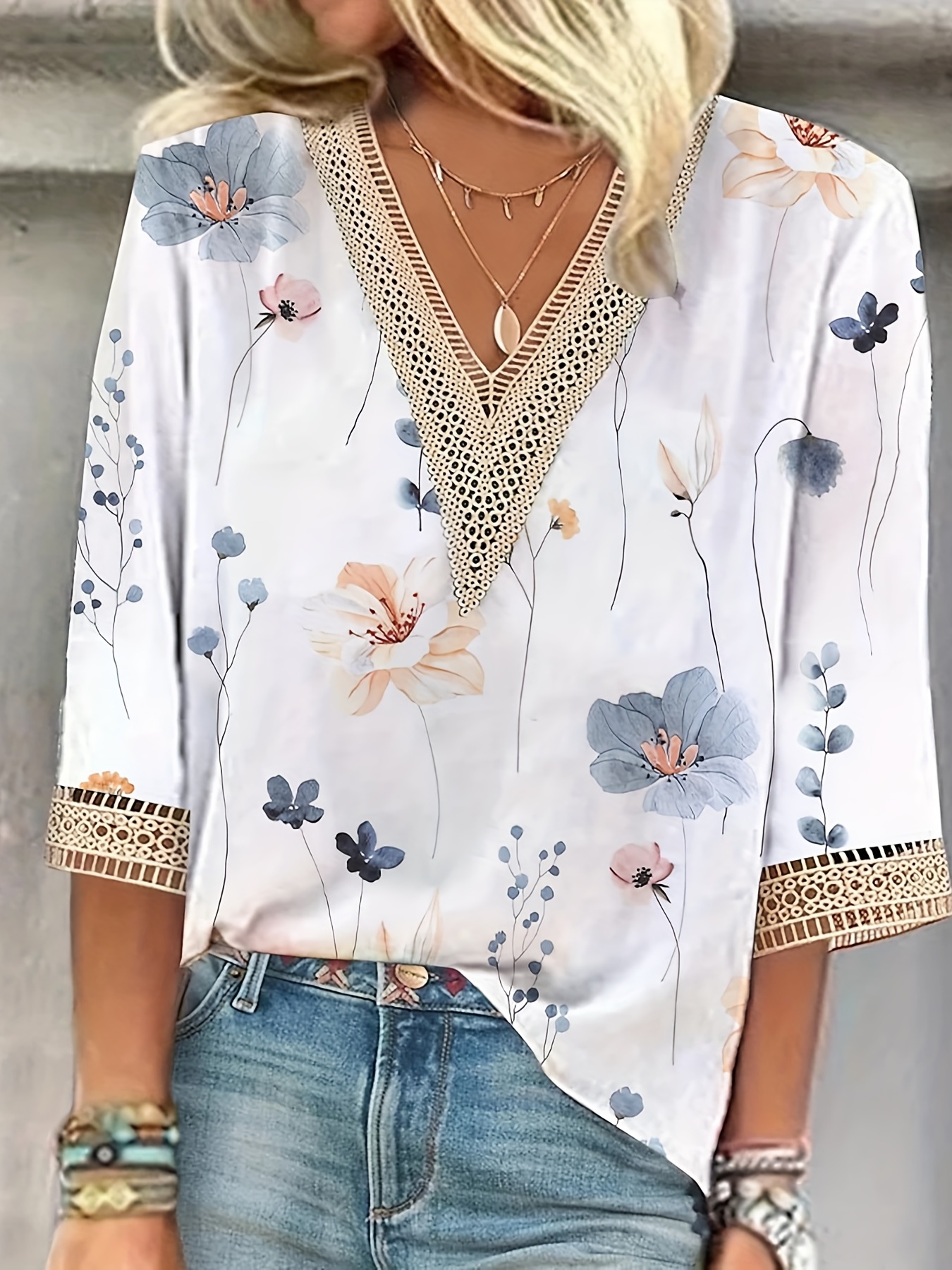 Floral Print Blouses Plus Size Temu