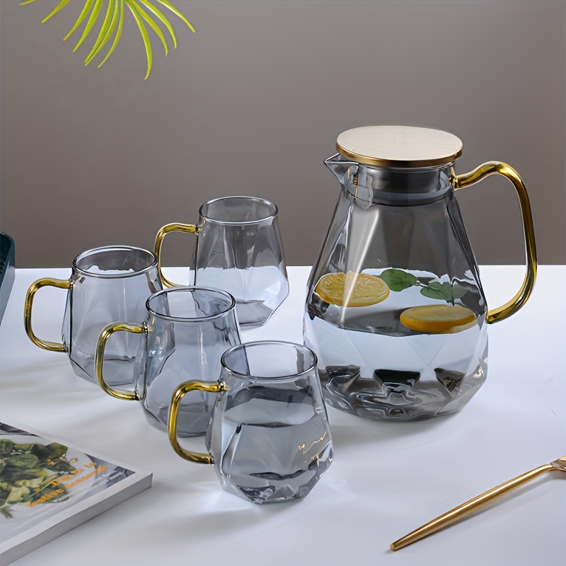 Jarra prémium con juego de vidrio, jarra de jugo/agua con vasos de cristal  (12 vasos de 10.1 fl oz y 1 jarra de jugo de agua de 1.3 litros), vaso