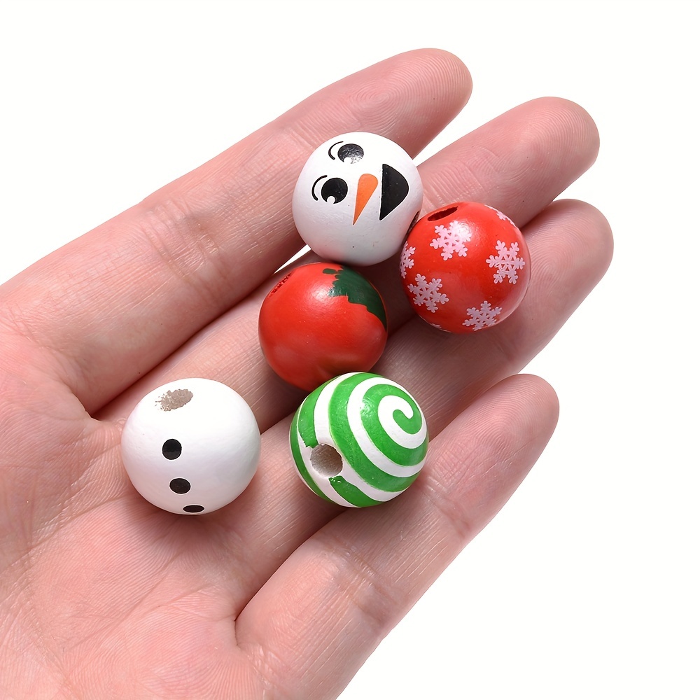95PCS Christmas Wooden Beads for Craft, Round Craft Beads Winter Snowman  Beads for Crafts DIY Jewelry Making Home Party Decoration