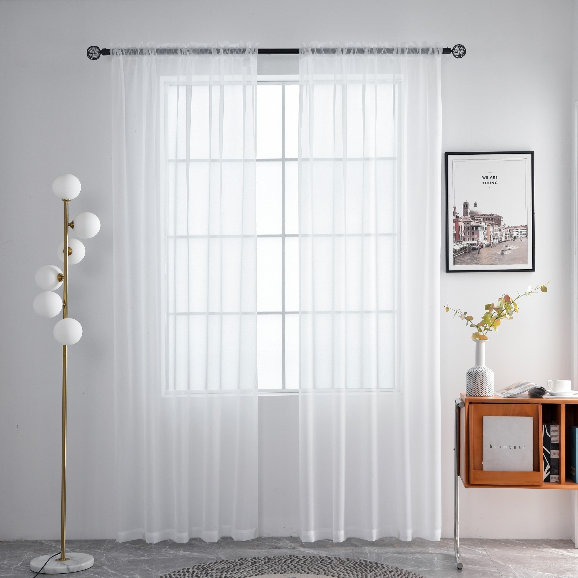 Cortinas blancas transparentes para sala de estar, paneles de cortina de  gasa bordados florales para dormitorio, cocina, comedor, 2 paneles/ancho x
