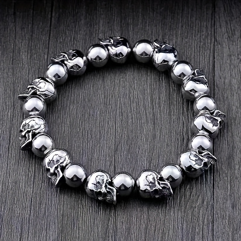 

Men's Gothic Vintage Skull Bracelet - Adjustable, Punk Rock Style With Cord For Motorcycle Riding & Halloween Jewelry Gift