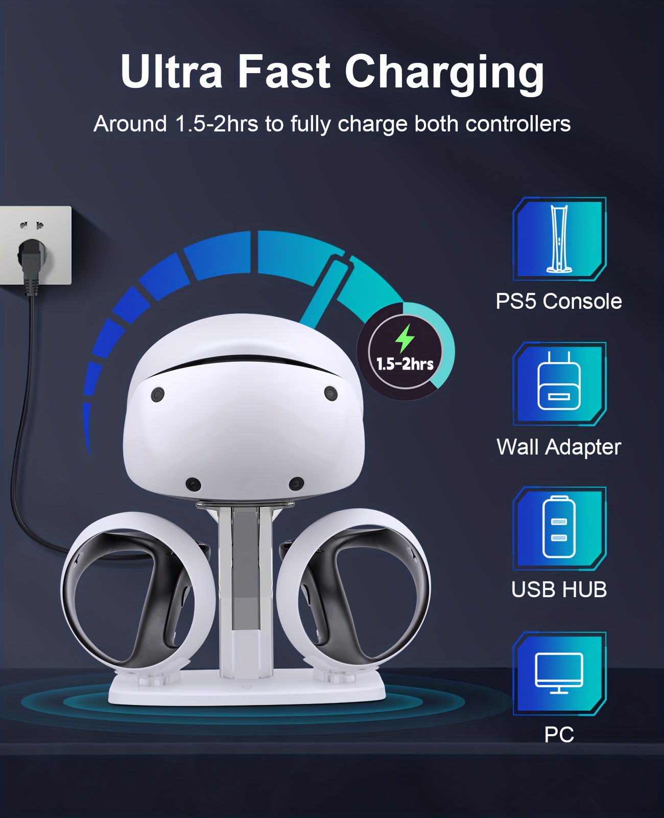 Controller Fast Charging Station for PSVR2 Sense, Charging Dock Game  Accessories for PSVR 2 Charger with LED Light, Headset Display Stand and