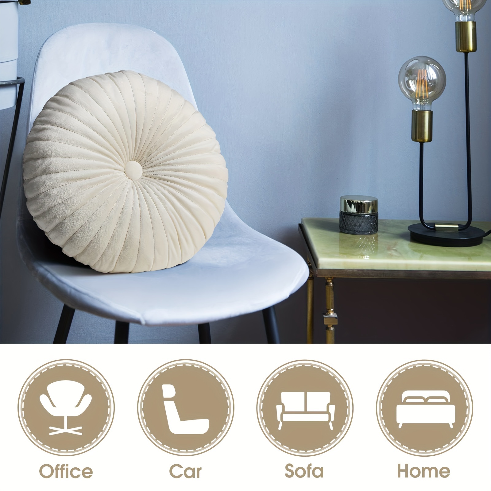 Round Cushions Pillows, Solid Color Velvet Chair Sofa Pumpkin Throw Pillow  Pleated Round Pillow for Home Bed Car Decor Floor Pillow Cushion