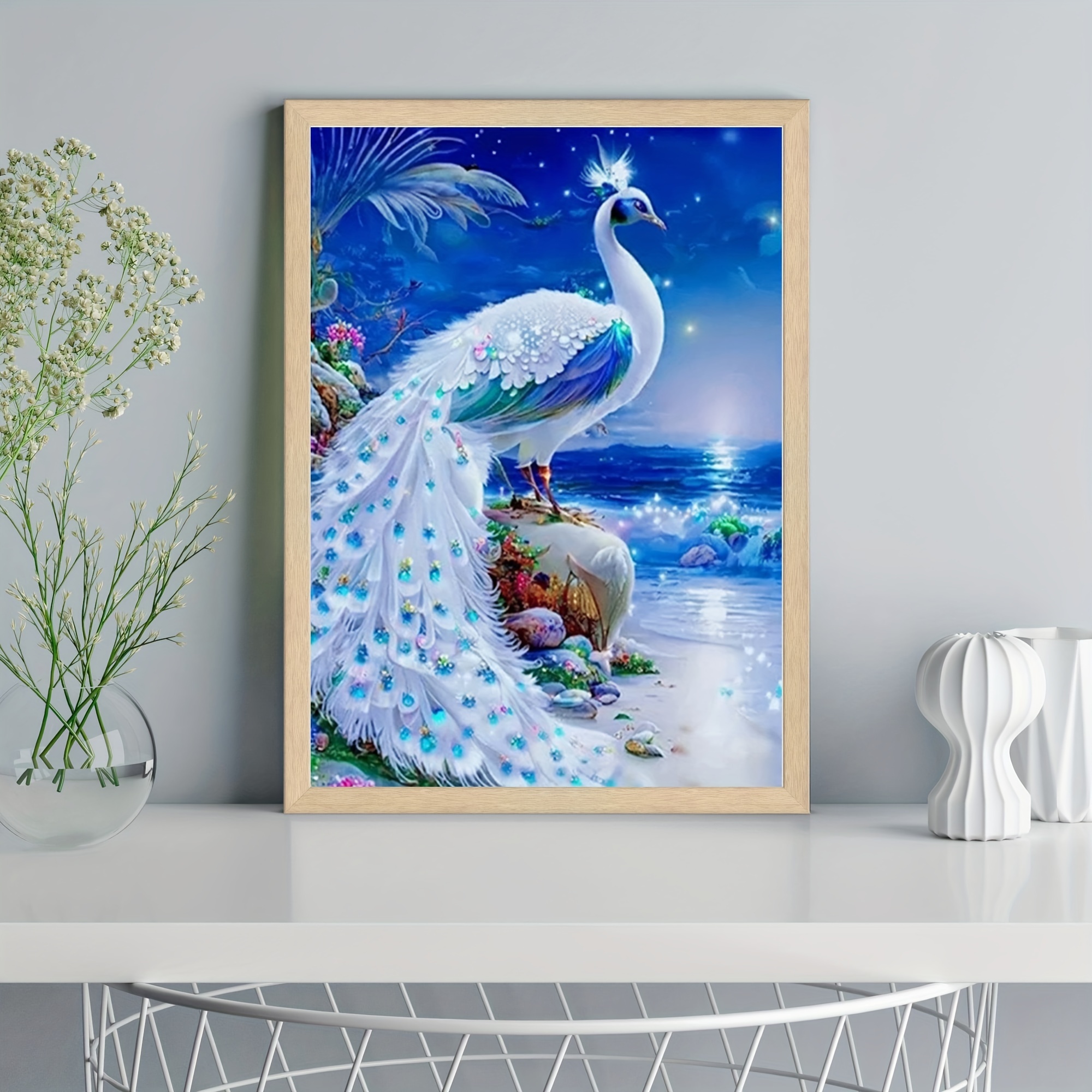 White Peacock Artificial Diamond Painting, 5d Artificial Diamond Art Kits  For Adults Beginners, Diy Full Drill White Peacock Flower Artificial  Diamond Dot Art Craft Kits For Wall Hanging Home Decor Gifts 