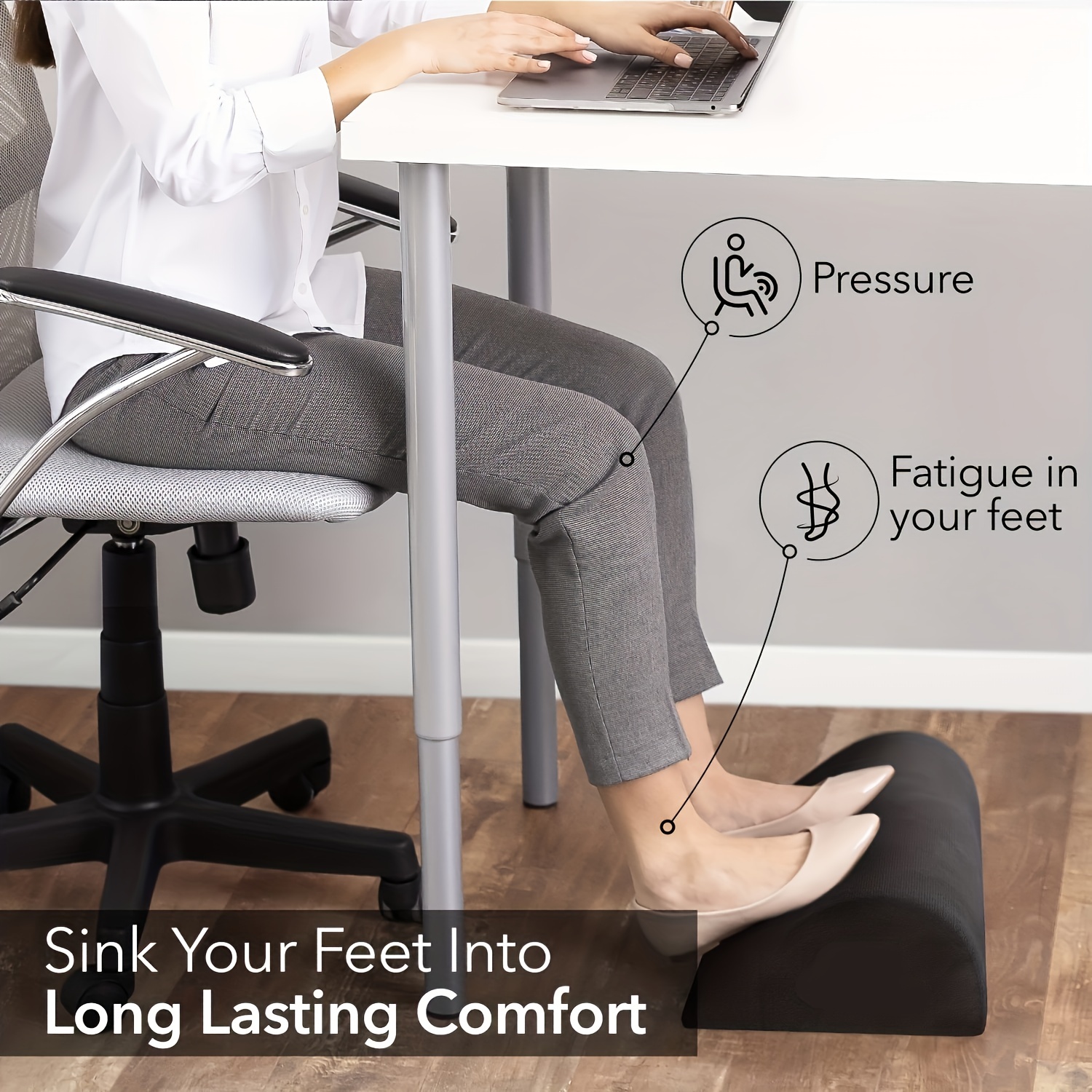Footrest for Under Desk with Non-Slip Massaging Micro Beads Base Firm Foam  Half-Cylinder Ergonomic Footstool for Home Office Desk Airplane Travel  Black Mesh 