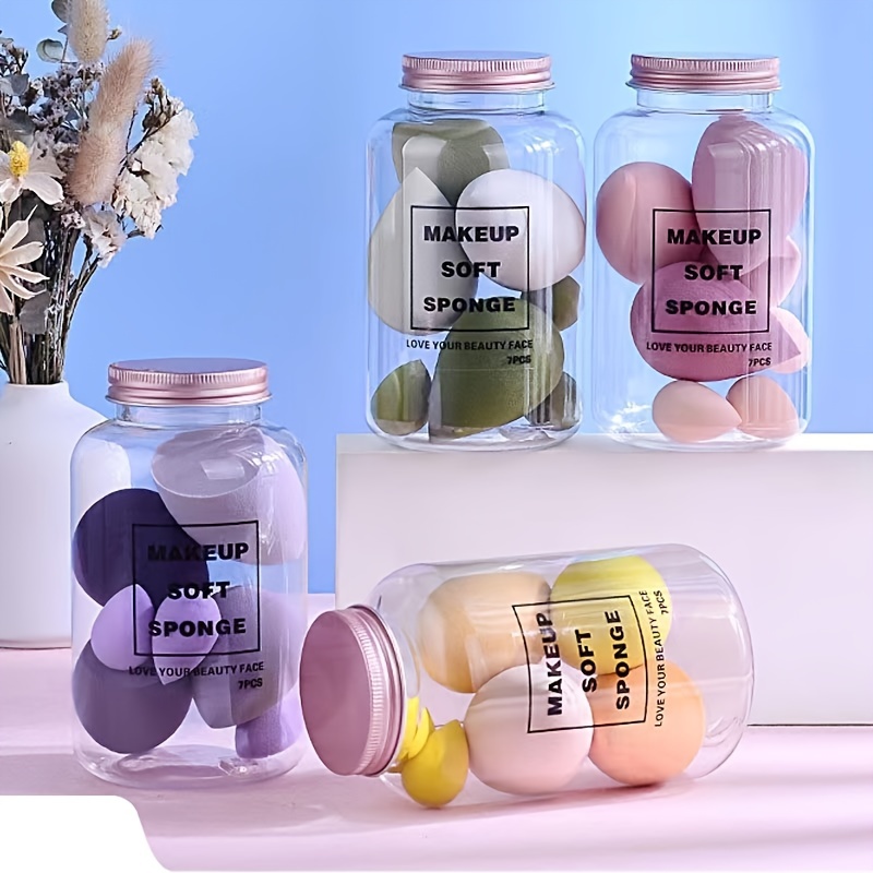 Soft Teardrop Blender Sponge Set With Jar Flawless Bottle - Temu