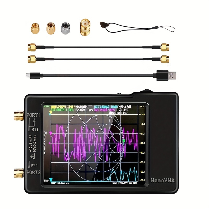 10KHz　-1.5GHz　アナライザ　アナライザ　VHF　NanoVNA-H　アンテナ　S　パラメータ、電圧定在波比、位相、遅延、スミス　ネットワーク　Temu　Japan　ベクトル　UHF　HF　チャートを測定