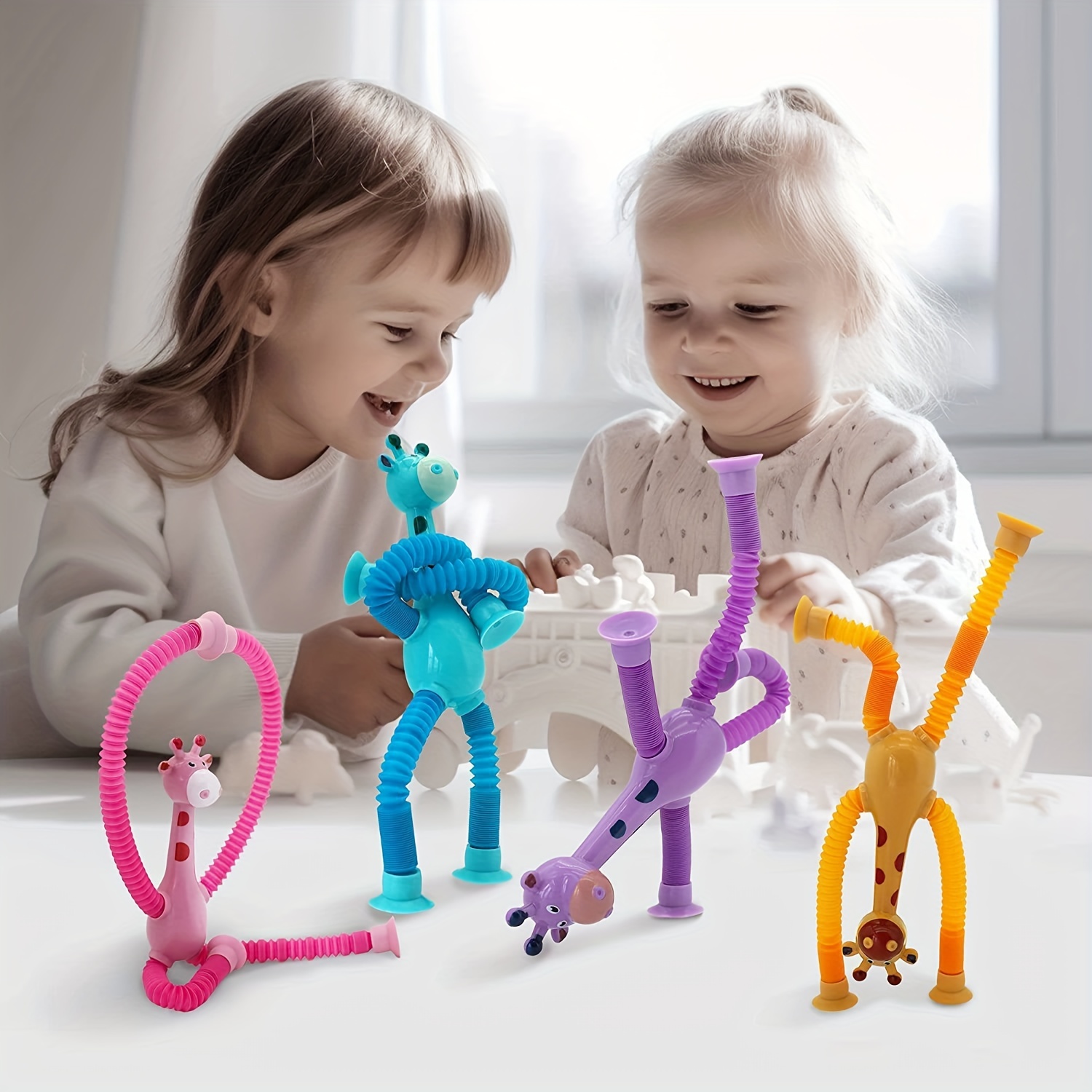

4 Packs Suction Cup Robot & Giraffe Toys For Kids, Pop Tubes Robots, Road Trip Toys, Mini Robot, Telescopic Suction Cup Animal Toys, Fidget Toys, Educational Sensory Toy, Random Color Easter Gift