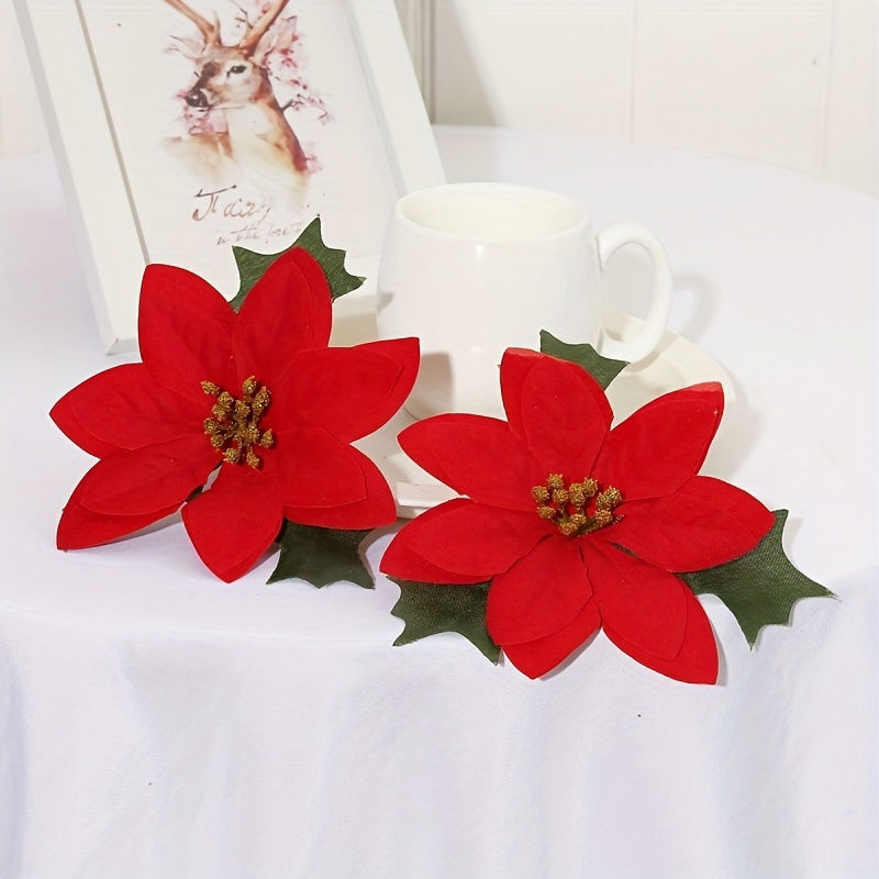 Poinsettias Artificial Christmas Flowers 7 Heads Silk - Temu