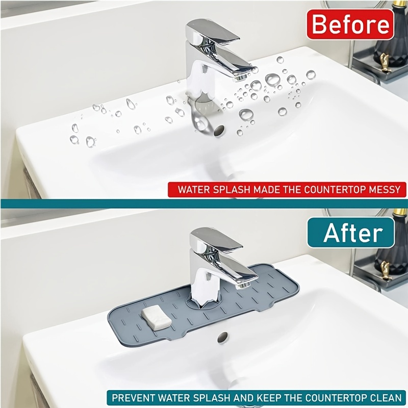 Pompotops Kitchen Sink Splash Guard,Faucet Countertop Suction Pad Can Be Cut, Kitchen, Bathroom, Wash Basin Drainage Pad, Narrow Diatomaceous Mud Pad