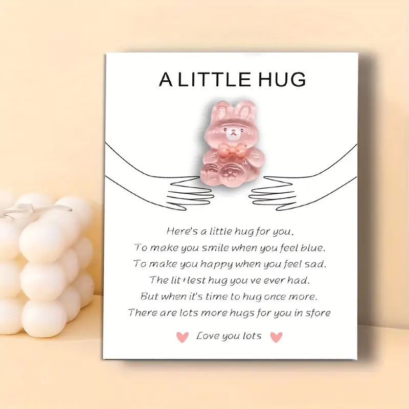 1pc, Fun Pocket Hug, Cute Resin Bunny And Encouraging Greeting Cards,  Stress Relief Toys Special Encouragement For Birthdays, Weddings, Parties,  Valen