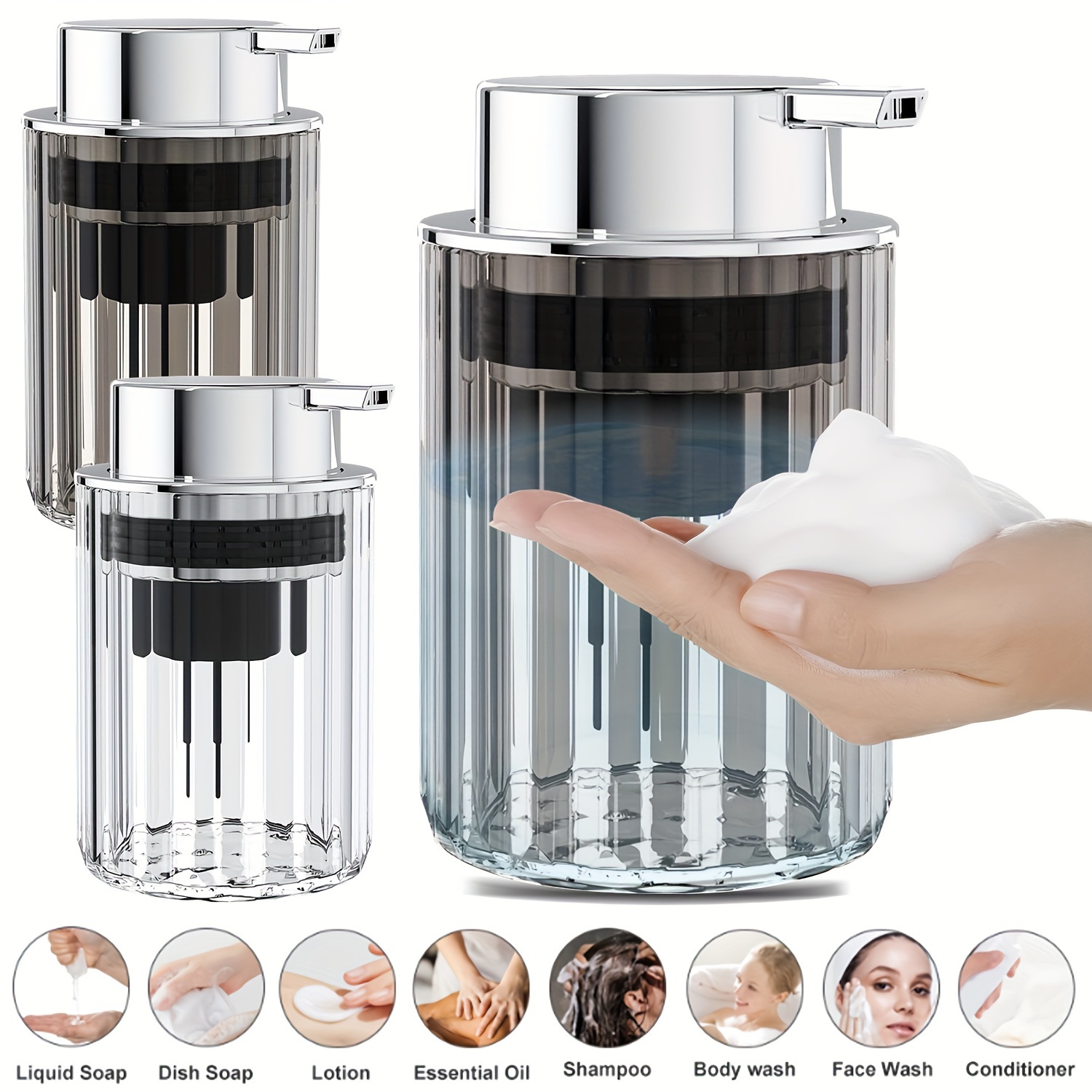 

1pc Foaming Hand Soap Dispenser, Countertop Refillable Empty Bottle For Facial Cleanser Shampoo Shower Gel, Bathroom Accessories