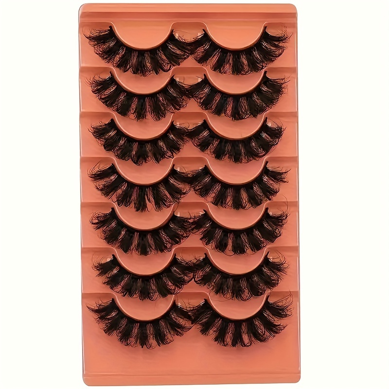 TEMU Fluffy False Eyelashes 20mm Full Wispy Lashes 8d Volume Curly Fake Eyelashes Full Strip Lash 7 Pairs Multipack