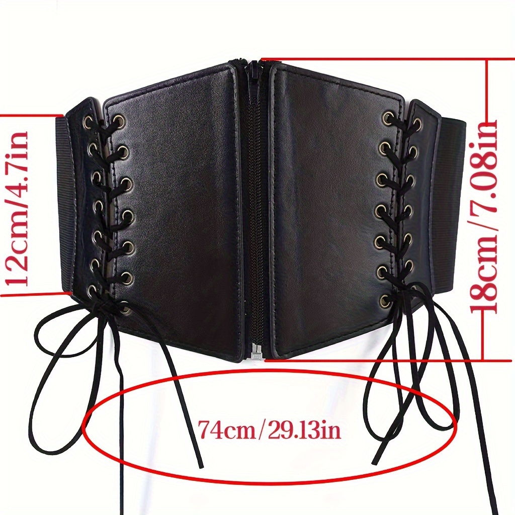 Women Lace Faux Leather Wide Belt Waistband Corset Cincher Elastic Gothic 