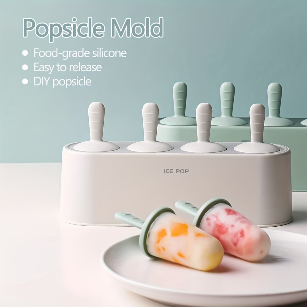 1pc, Popsicle Mold, Creative Popsicle Mold, 4 Cavities DIY Ice Bar Maker  Mould, Silicone Popsicle Mold, Ice Cream Mold, Frozen Ice Cube Box,  Household