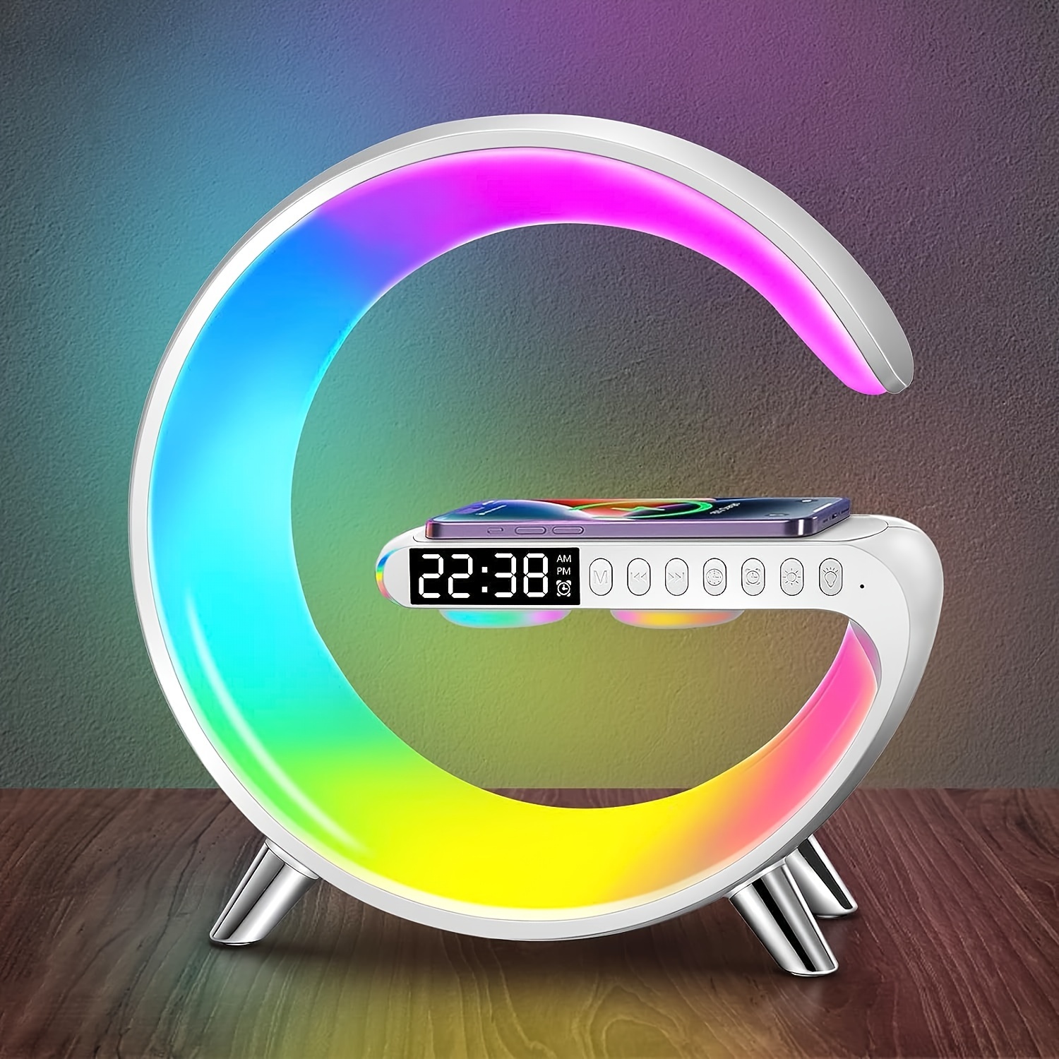  Reloj despertador con altavoz Bluetooth con luz nocturna,  lámpara de noche táctil mejorada para dormitorio, luz cálida regulable,  cambio de color 48 RGB, máquina de sonido con ruido blanco, el mejor 