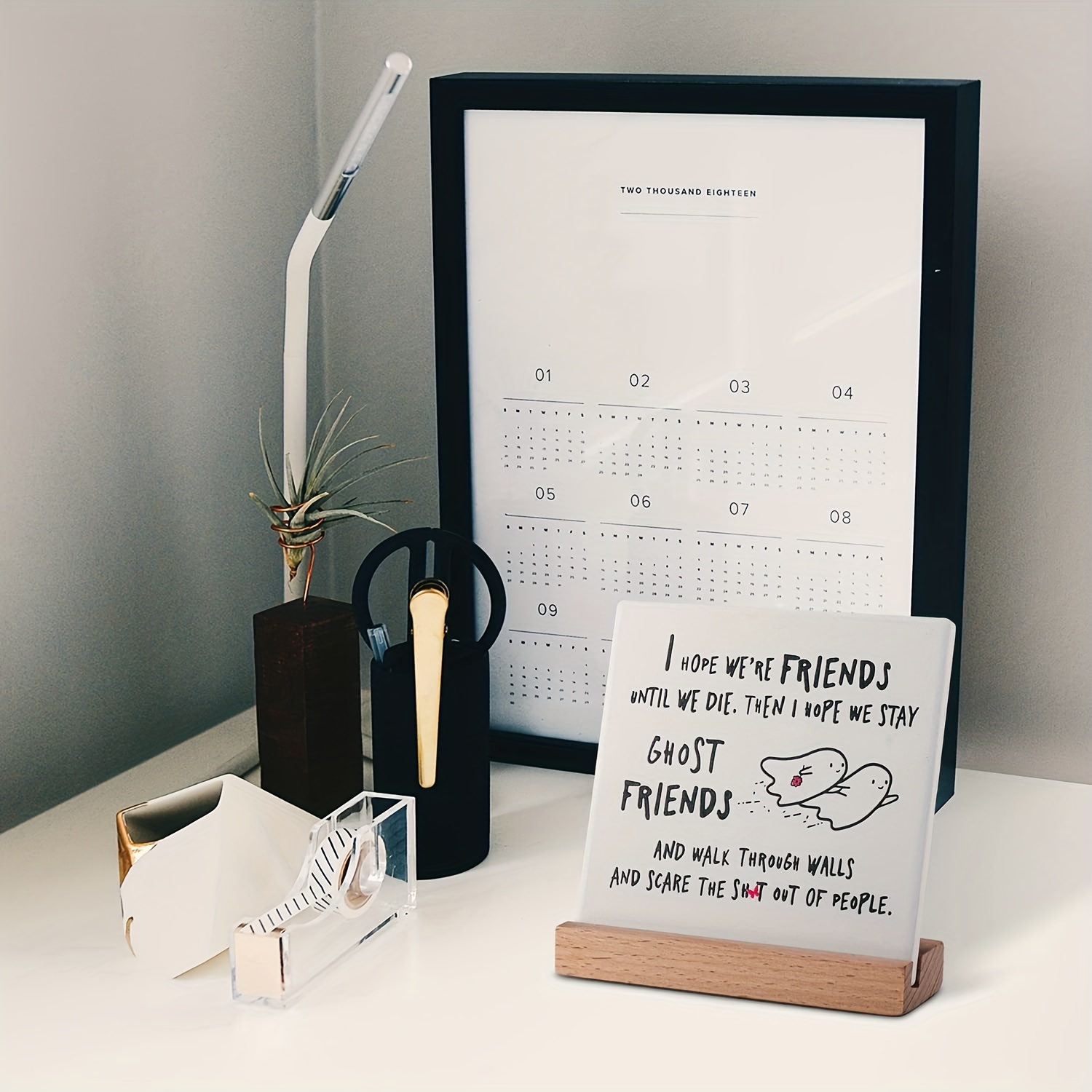 Wood Desk Calendar 2024 Office Accessories for Men Boss Gifts