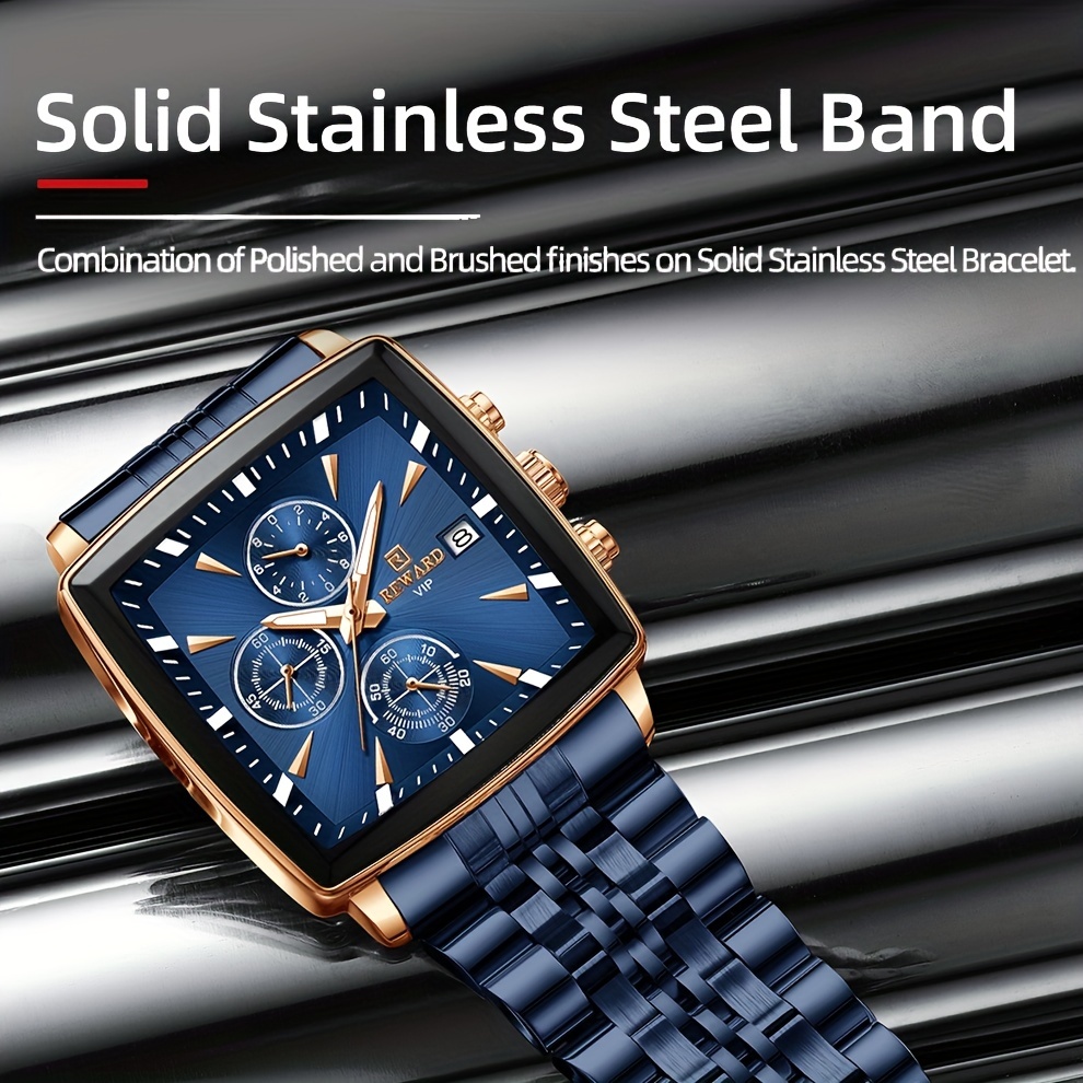 Watches　Clock　Luxury　Man　Blue　United　Waterproof　Luminous　Watch　Temu　Rectangle　Hands　Quartz　Business　Reward　Clock　Arab　Men's　Wristwatches　Emirates