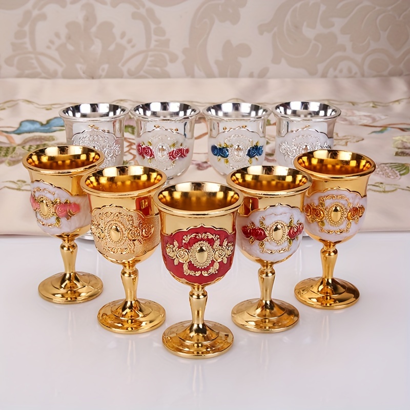 6pcs Set Luxury Vintage Metal Wine Glasses Goblet Exquisite Flower Pattern  Goblet 30ml Gift Wine Glass Cup Drinkware - AliExpress