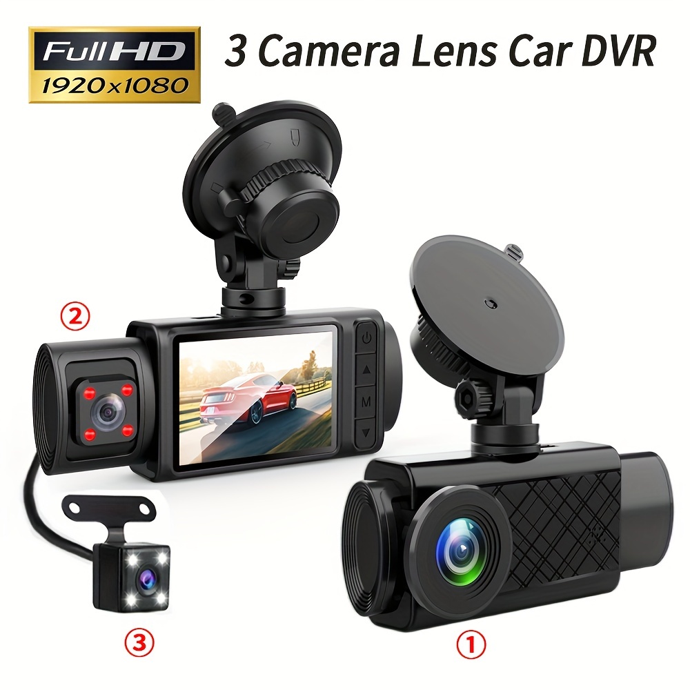 3 Channel Dash Cam Front And Rear Inside 1080p Dash Cam - Temu