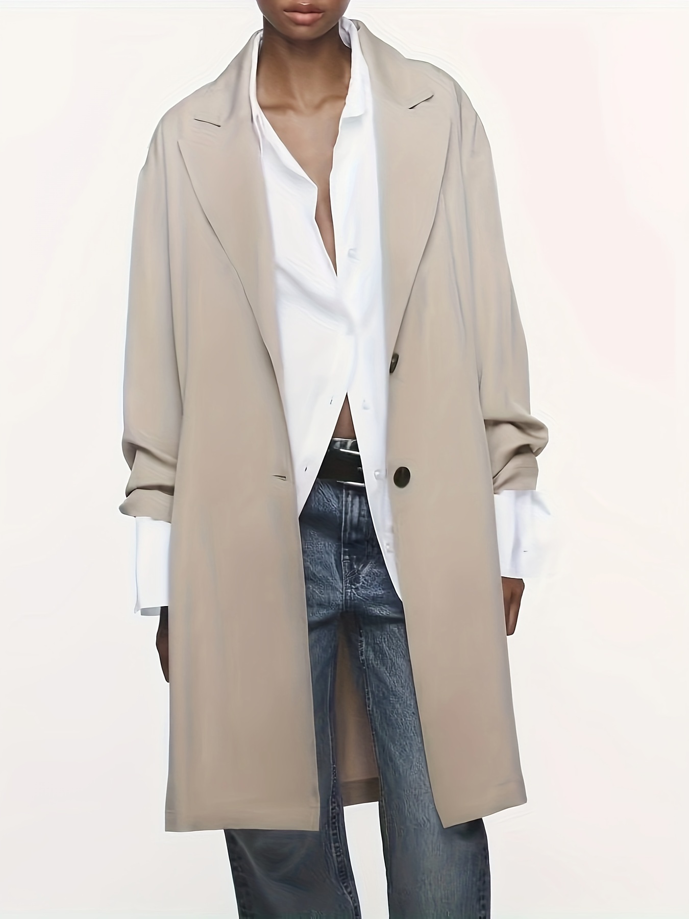 Solid Single Breasted Jacket Elegant Long Sleeve Jacket Fall - Temu Canada