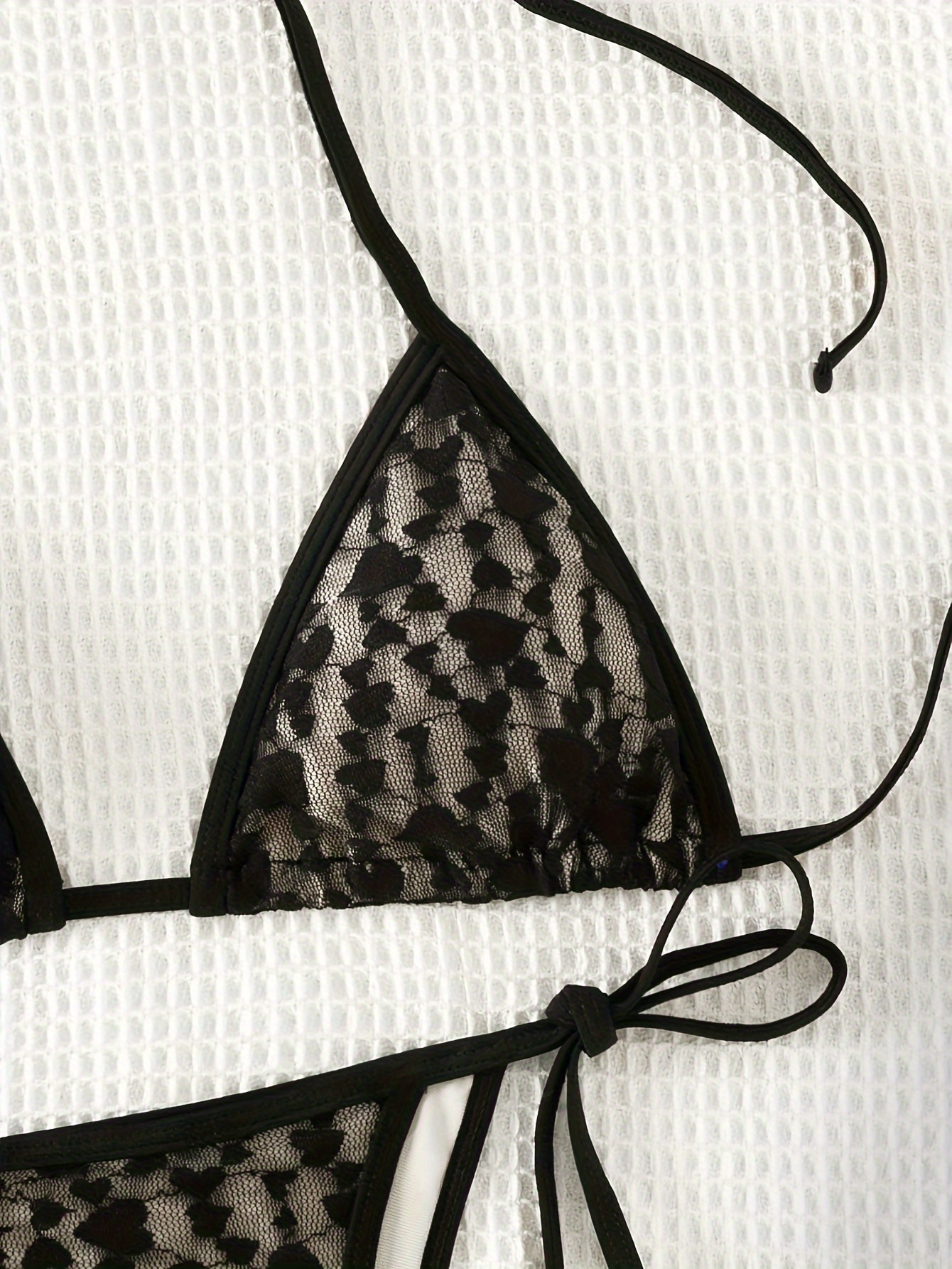 New Black Heart Lace Halter Neck Women'S Sexy Bikini Swimsuit Set