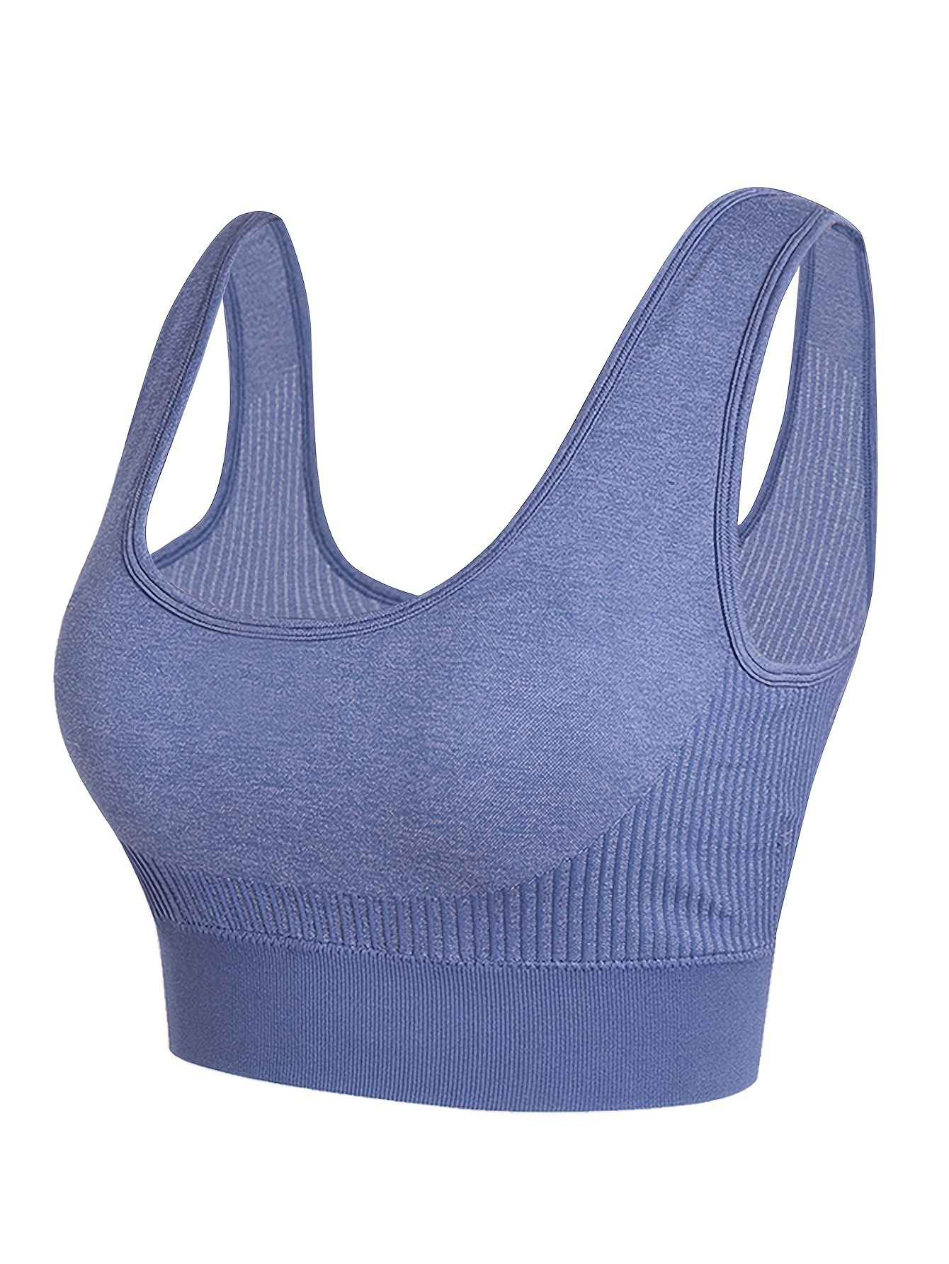 Solid Ribbed Sports Bra Comfy Breathable Stretch Workout - Temu