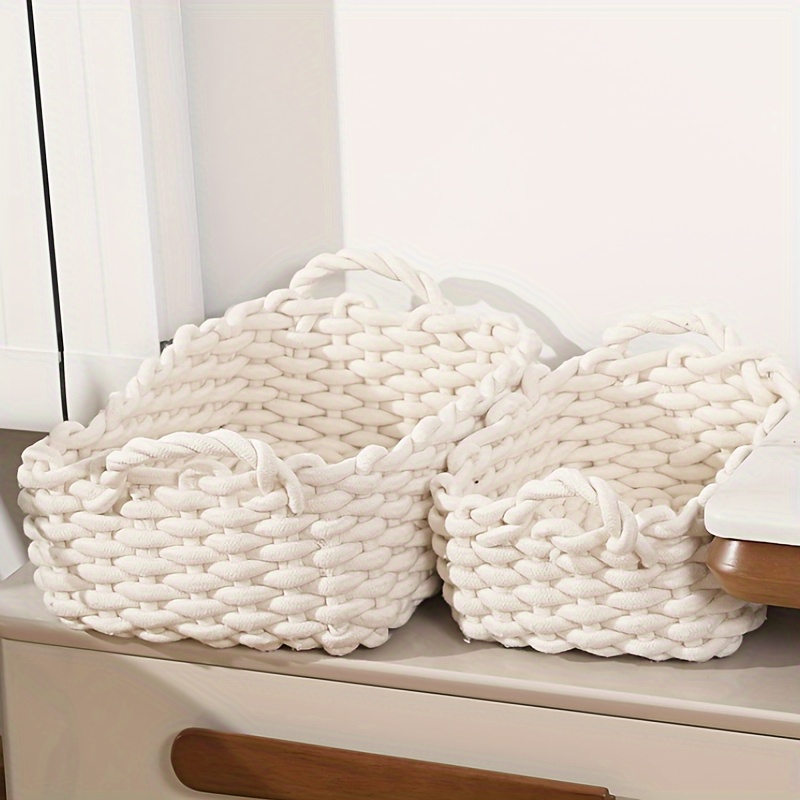 Cestas de almacenamiento de estantes para organizar, cesta pequeña de  algodón tejida para estante de baño, guardería, cesta decorativa para