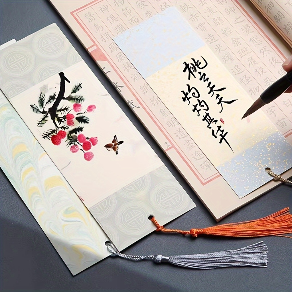 

10pcs Rice Paper Bookmark +1pc Pen-type Brush, Calligraphy Creation Painting Blank Handwriting Text Creation Batik Rice Paper Gift Tassel. Student Handmade Diy Material Pack Christmas, Holiday Gifts