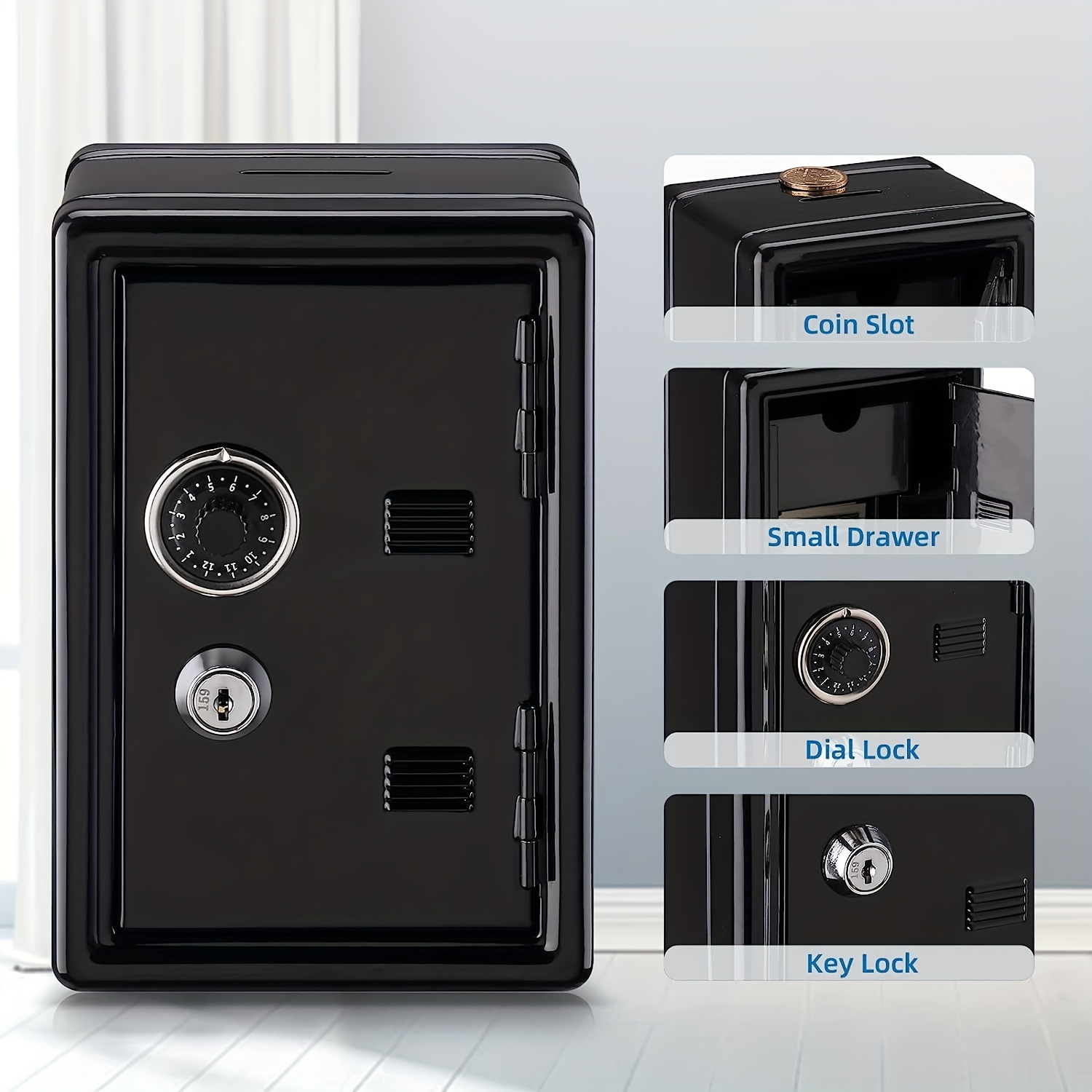 Comprar Mini caja de seguridad, cajas pequeñas con cerradura de llave, caja  de dinero de Metal portátil para el hogar, caja fuerte con cerradura