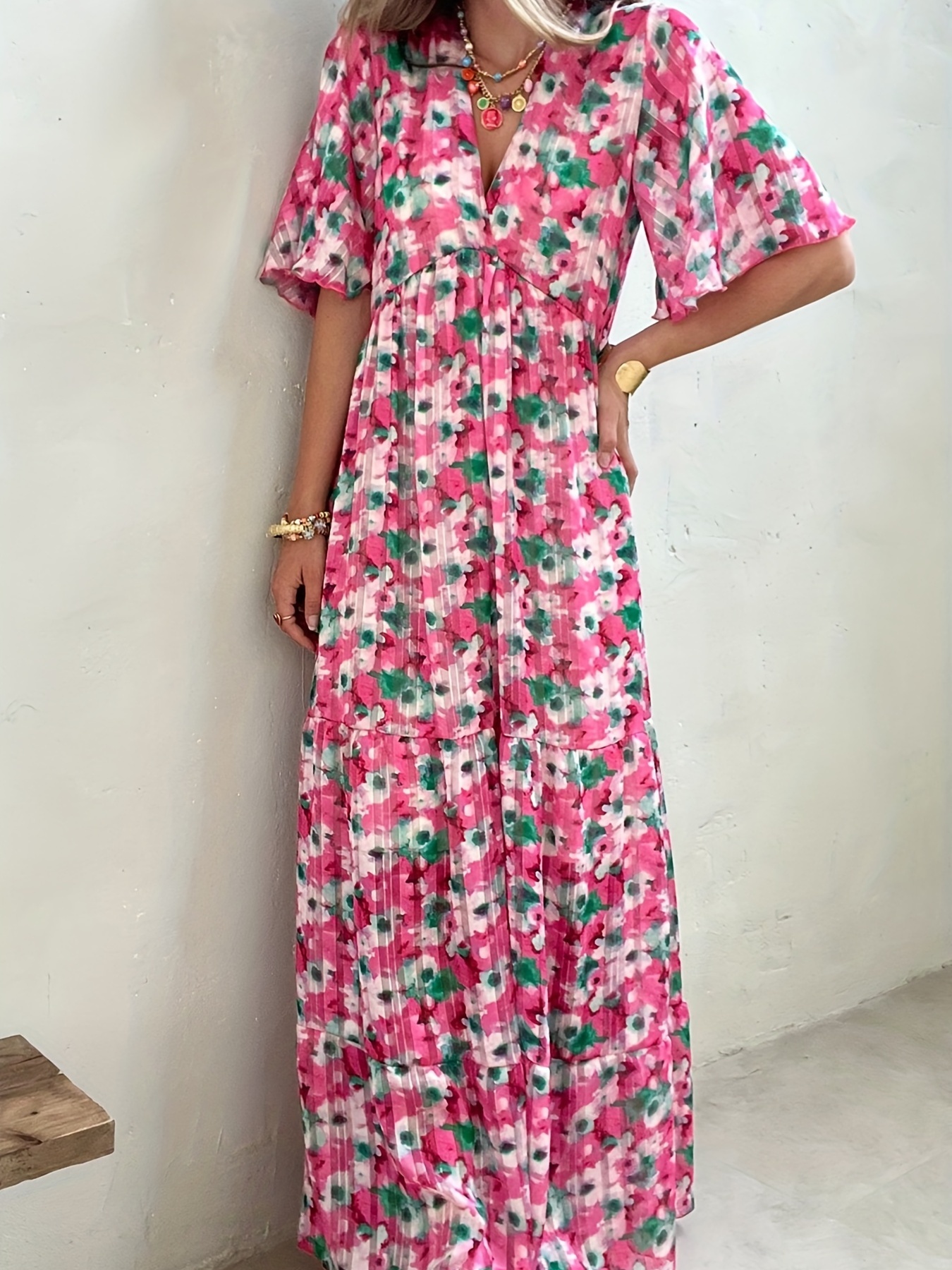 Women's Short Sleeve Floral Maxi Long Dress Ladies Boho - Temu