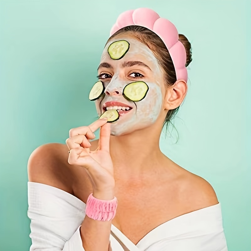 Sponge Spa Headband Wristband Set Washing Face Makeup - Temu