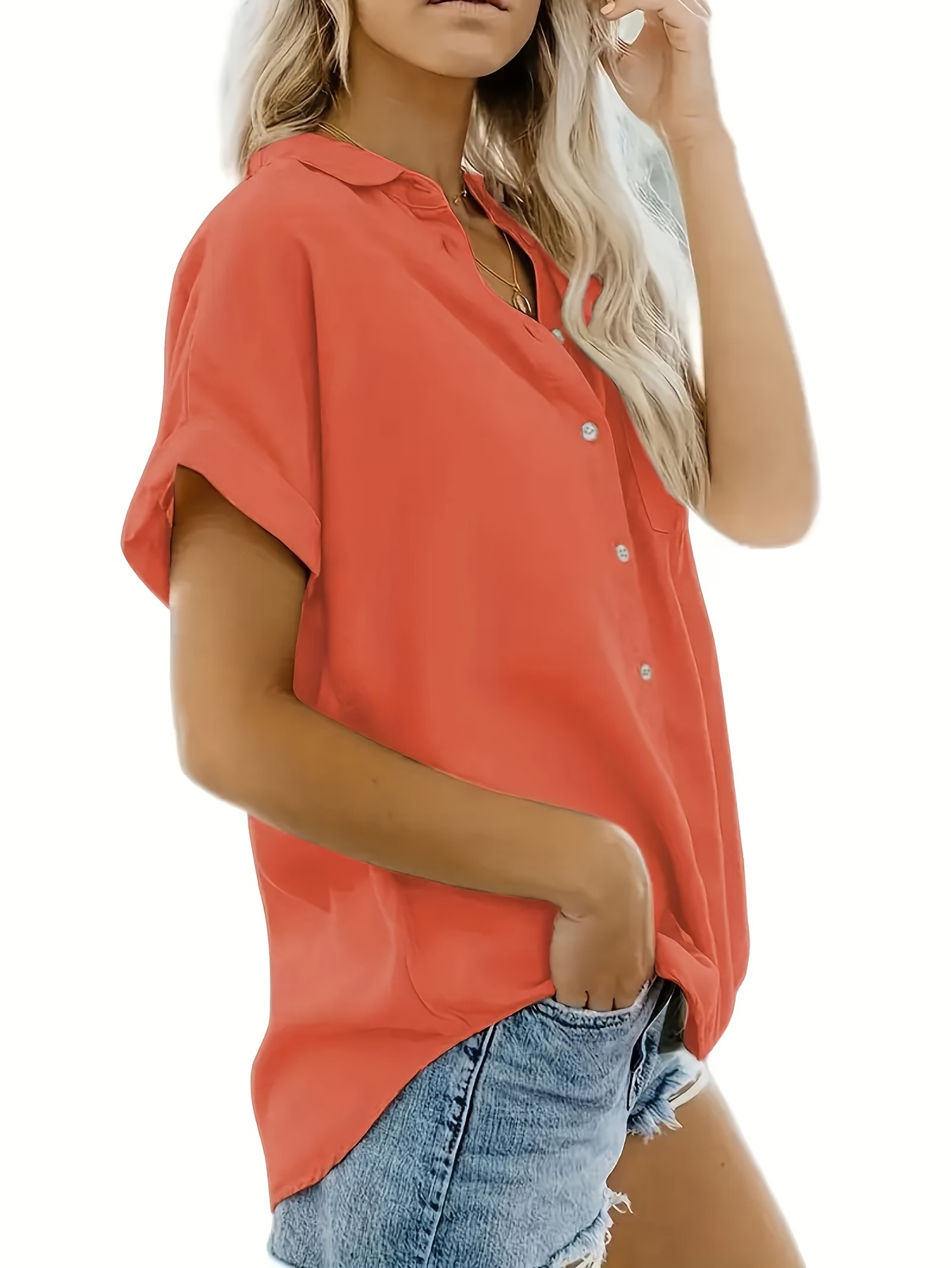 Versatile Solid Pocket Shirt Button Down Long Sleeve Shirt Casual Every Day Tops  Womens Clothing - Women's Clothing - Temu