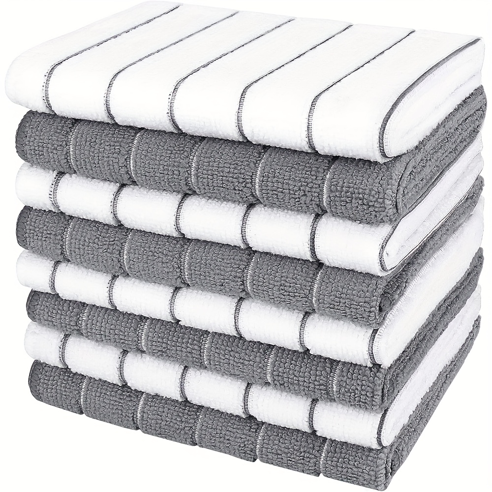 

Super Absorbent Microfiber Kitchen Towels - Rapidly Suck Up Liquids With Stylish Extra-wide Gray & White Stripes, Extra-thick, Durable For Effortless Cleaning And Drying