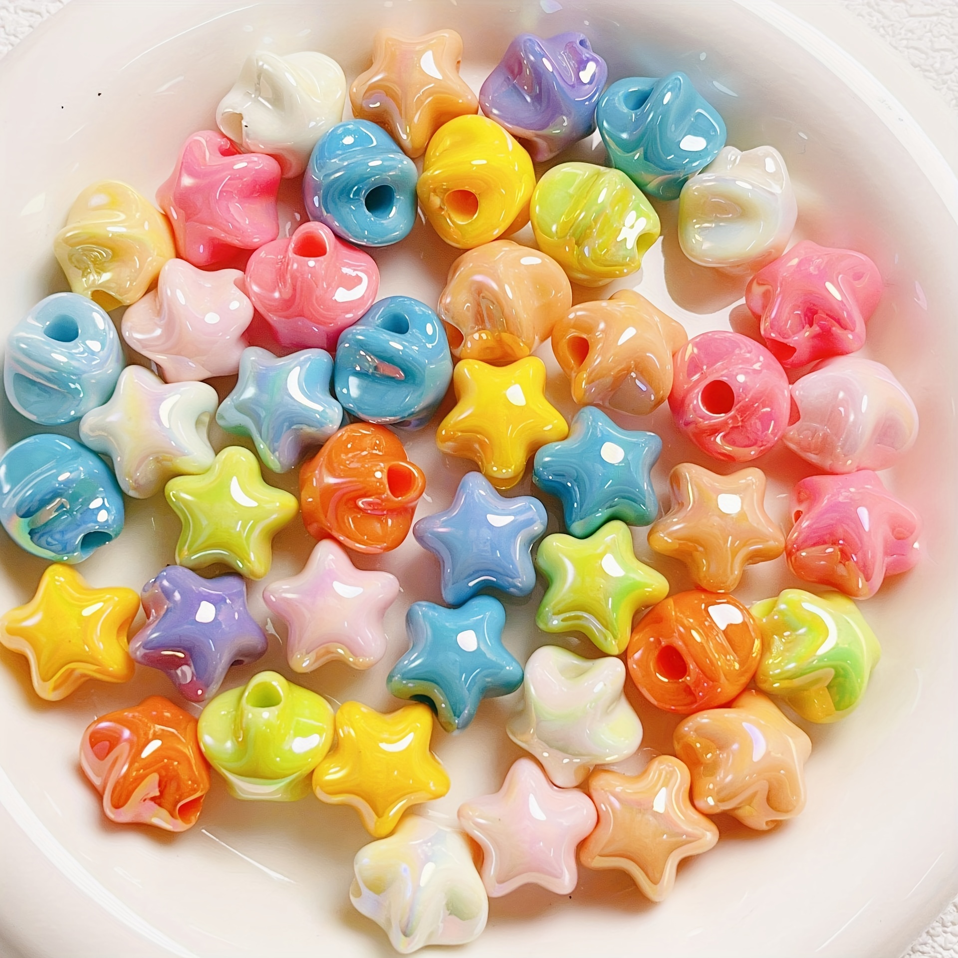 Iridescent Puffy Star Beads  Mini Glass Bead in Rainbow Colour