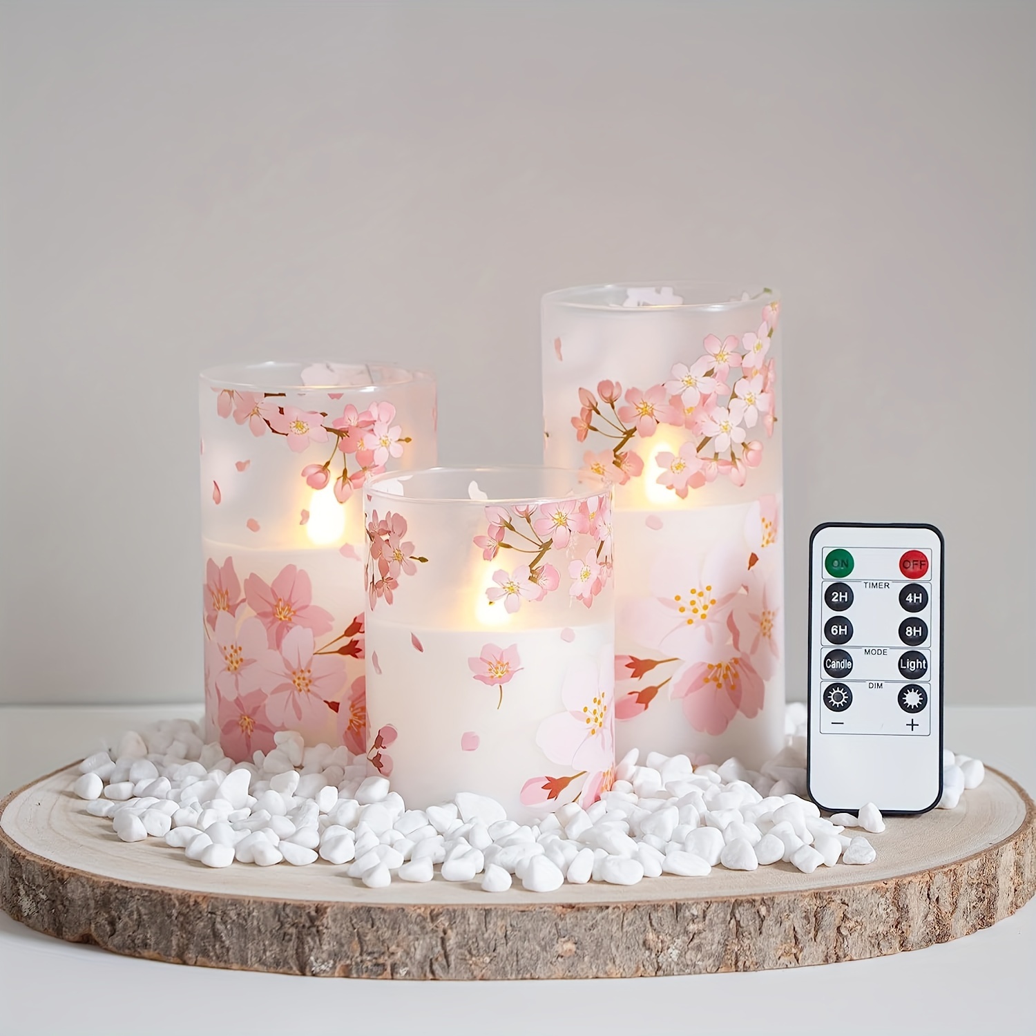 Viewamoon White Plum Candle Battery Operater Set of 4 Color Changing  Candles Ready to Use Flameless Candles with Various Patterns for Tea