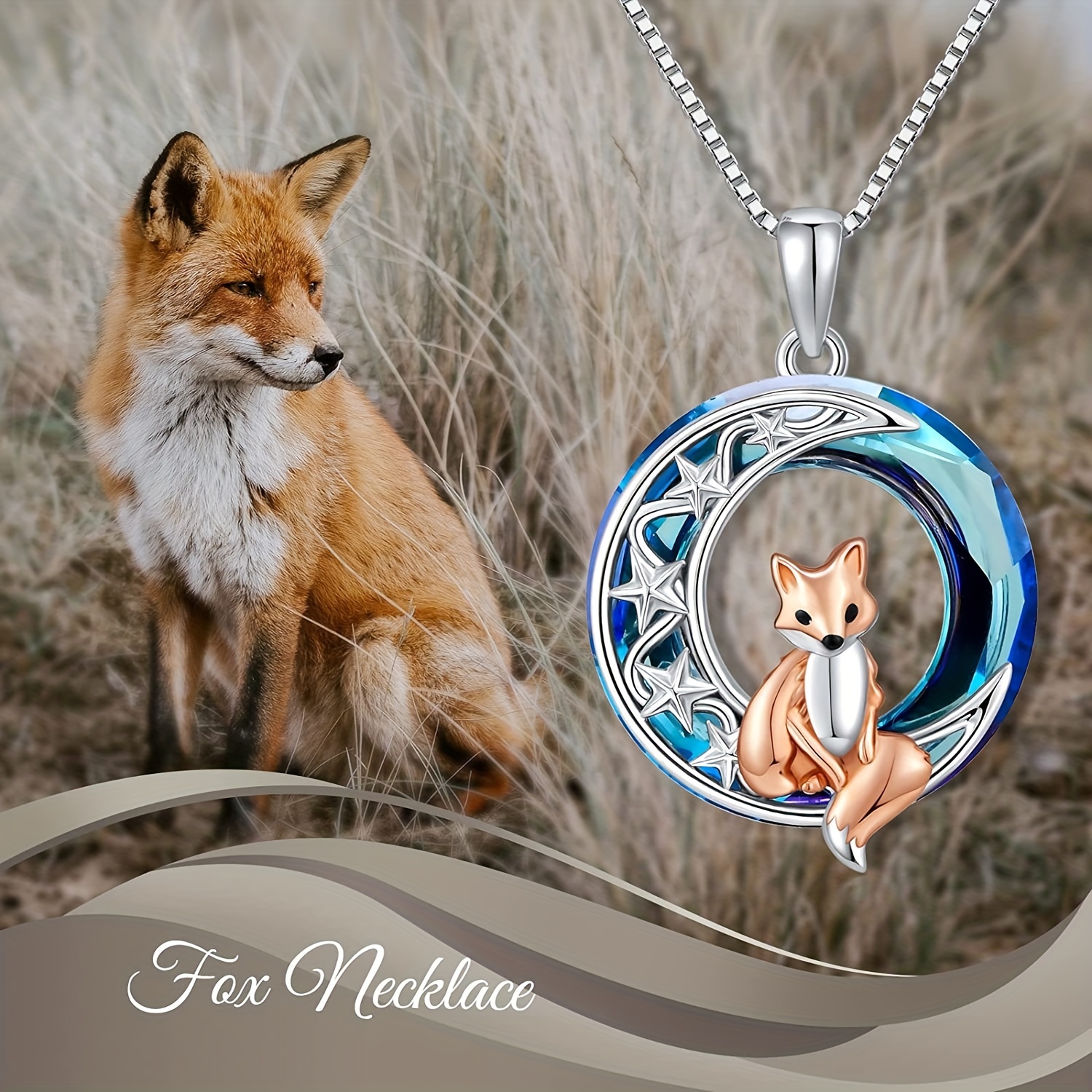 Cute Fox Pendant Necklace Round Crystal Fox Jewelry Gift For - Temu