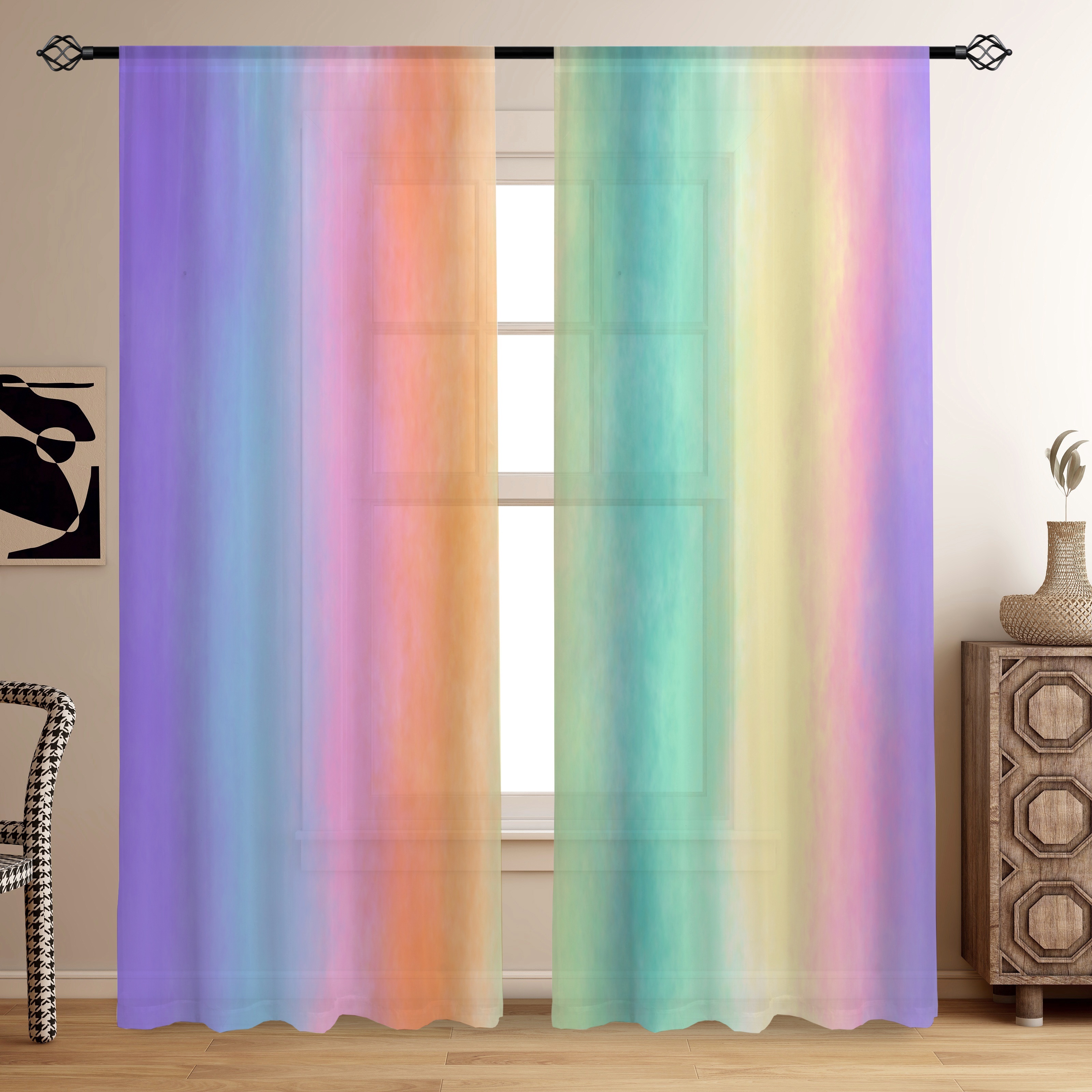 2 Panels, Vertical Gradient Curtain Semi-transparent Curtains, Sunshade And Privacy Protection For Living Room, Bedroom, And Room Home Decor