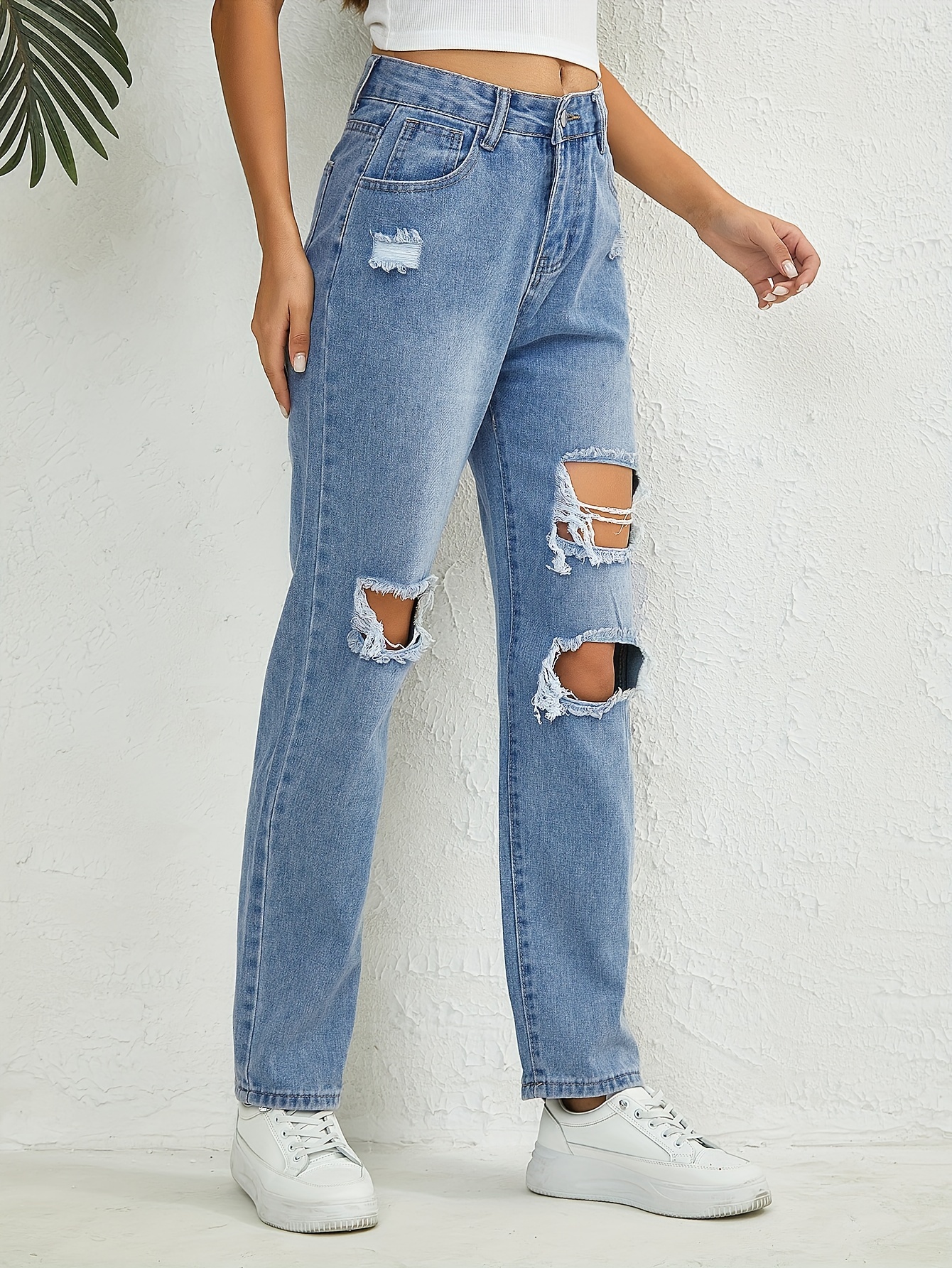 Fashion Women's Jeans/Pants High Waist Distressed High Elastic Women Jeans  On Zipper
