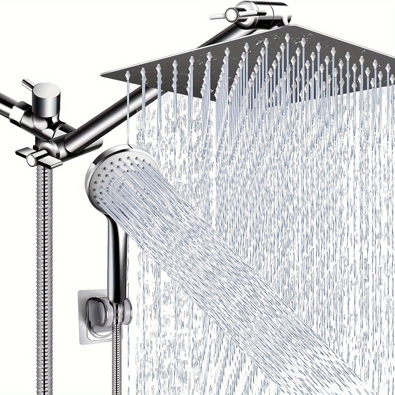 

1set High Pressure Rain Shower Head With 11 Inch Extension Arm And 5-mode Adjustable Settings - Leak Proof And Height/angle Adjustable