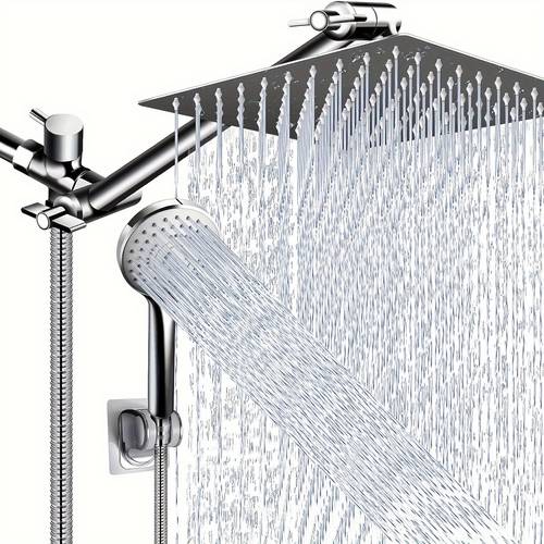 1set Shower Head With Handheld, High Pressure Rain Shower Head With 11 Inch Extension Arm, 5-mode Adjustable Leak Proof Shower Head With Bracket/hose, Height/Angle Adjustable