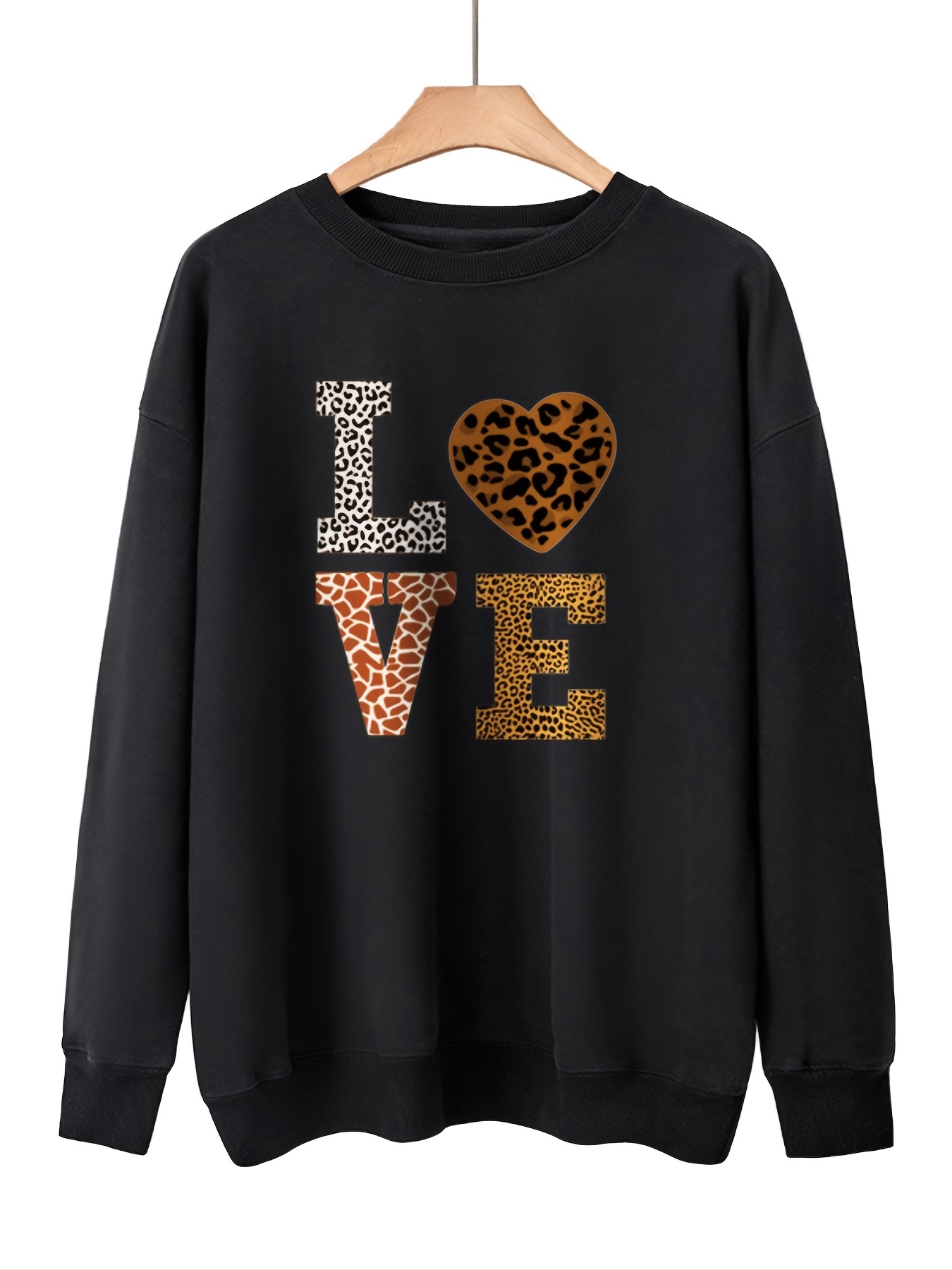 Leopard Printing Heart Sweatshirt Love Sweatshirt Love 